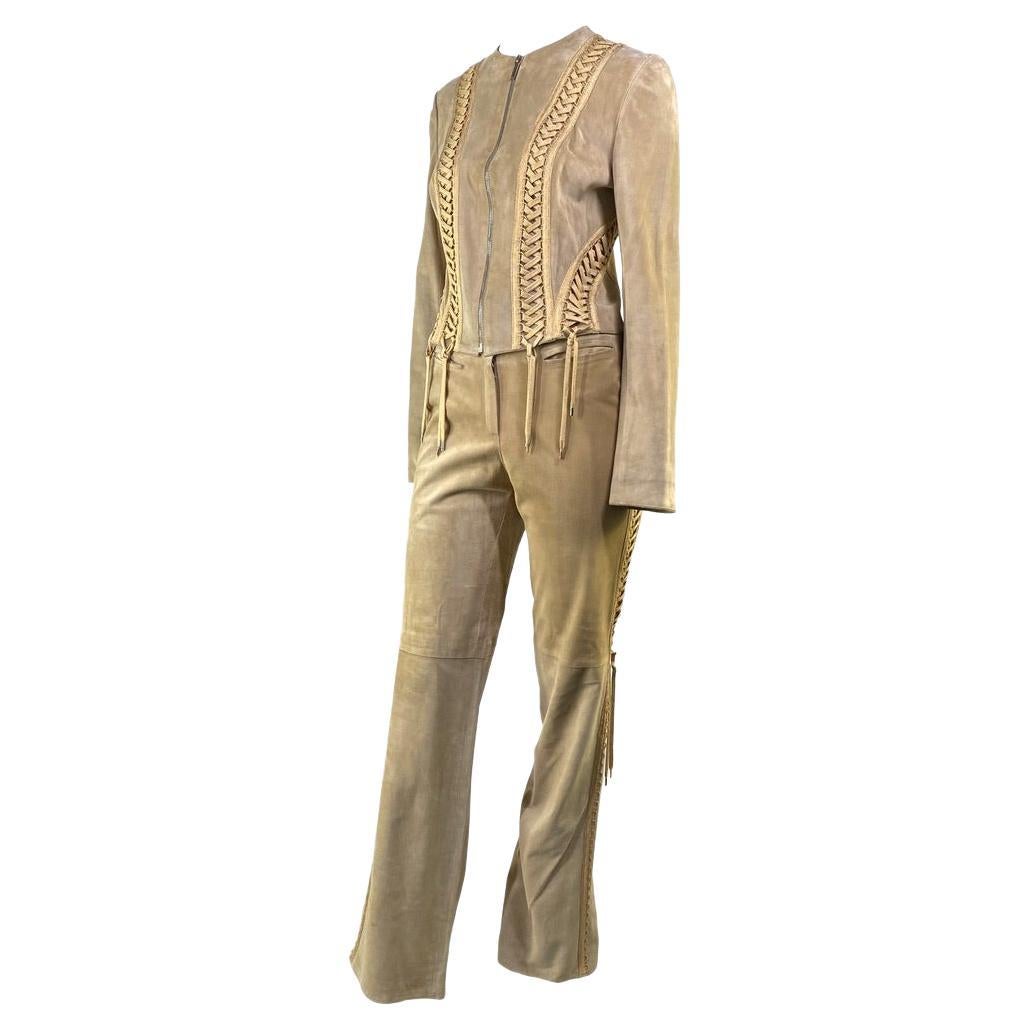 S/S 2003 Christian Dior by John Galliano Suede Lace Up Jacket Pants Suit Set - RealList