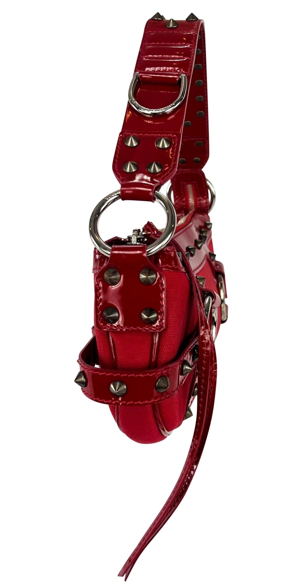 S/S 2003 Dolce & Gabbana Ad Spike Studded Red Patent Leather Trim Shoulder Bag - RealList