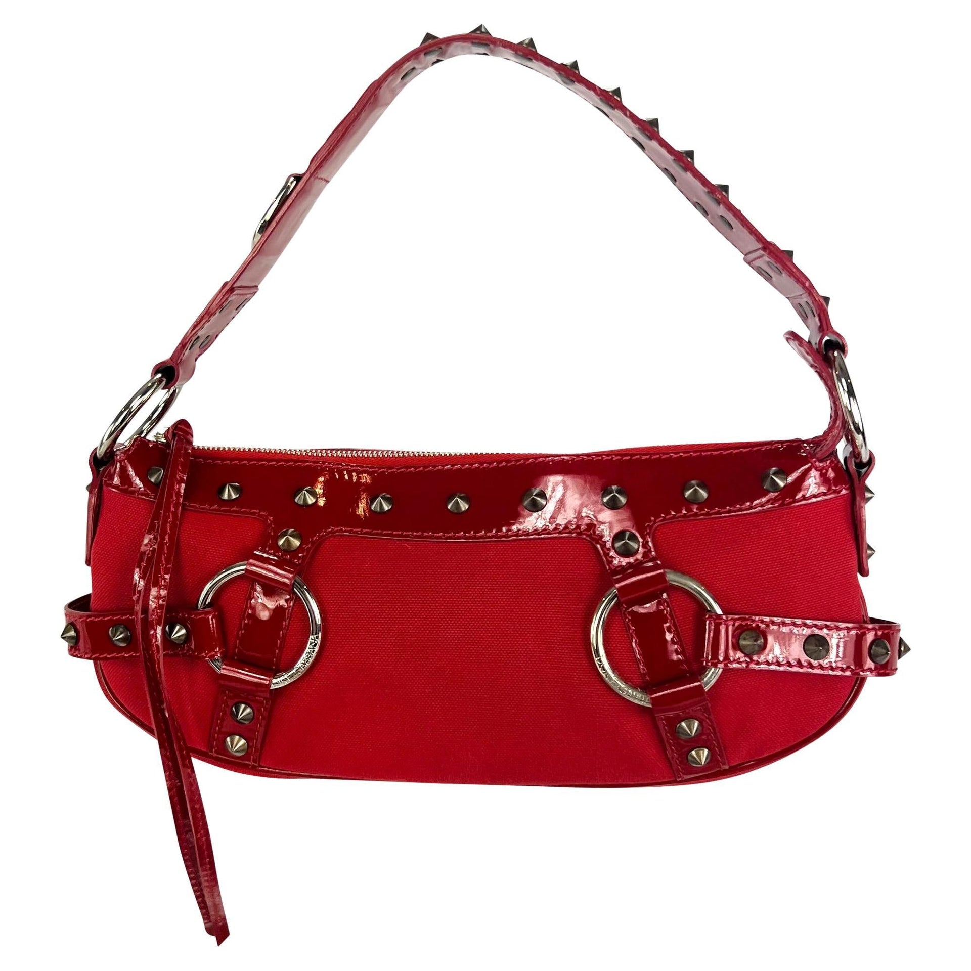 S/S 2003 Dolce & Gabbana Ad Spike Studded Red Patent Leather Trim Shoulder Bag - RealList