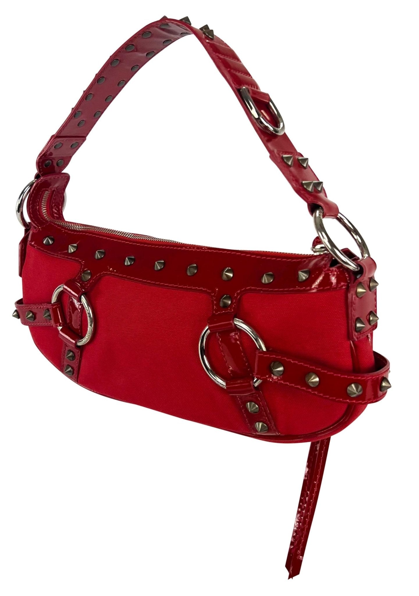 S/S 2003 Dolce & Gabbana Ad Spike Studded Red Patent Leather Trim Shoulder Bag - RealList
