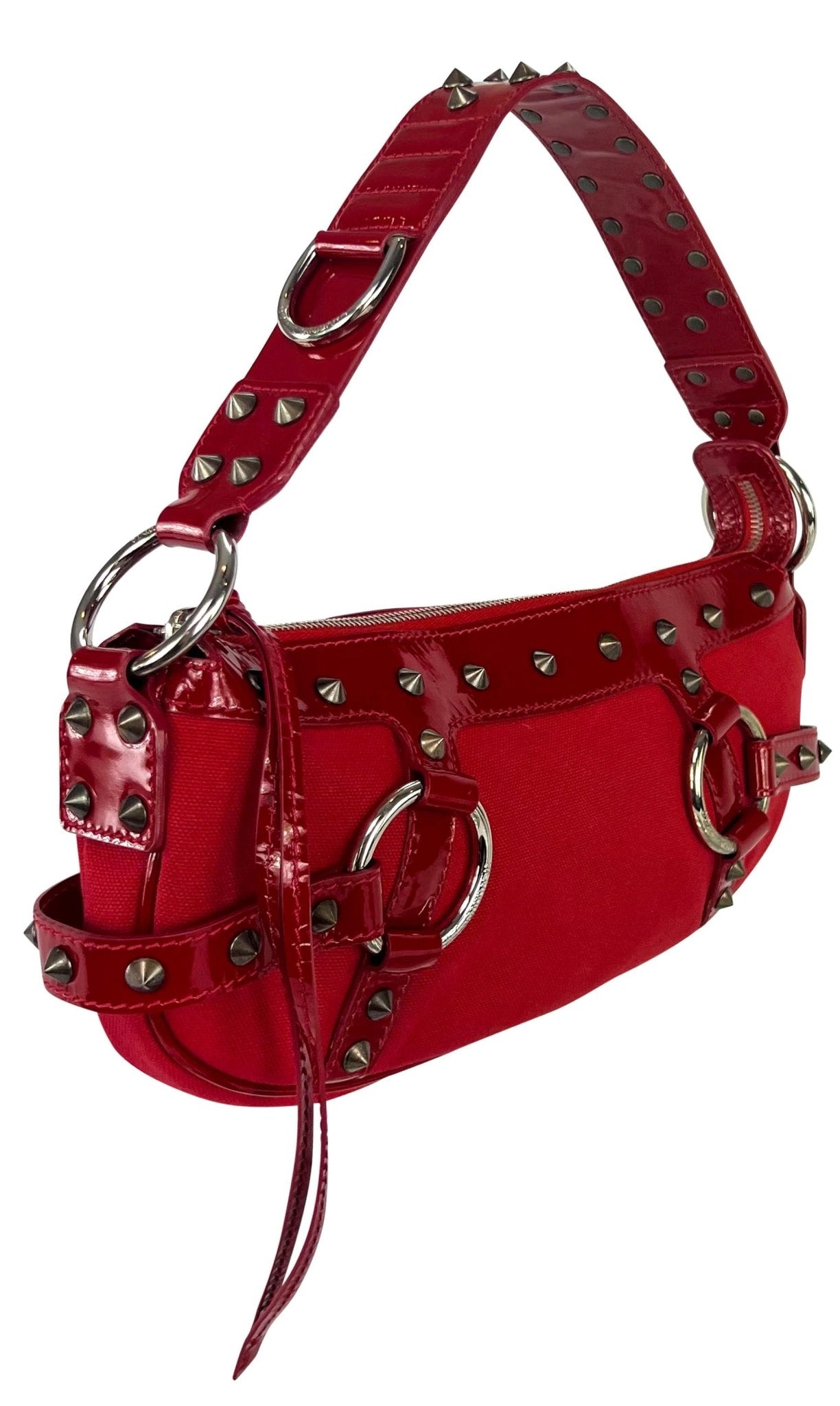 S/S 2003 Dolce & Gabbana Ad Spike Studded Red Patent Leather Trim Shoulder Bag - RealList