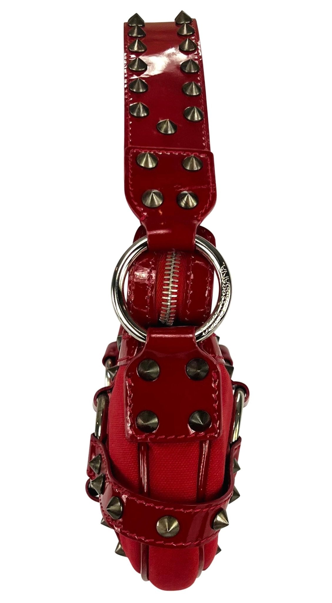 S/S 2003 Dolce & Gabbana Ad Spike Studded Red Patent Leather Trim Shoulder Bag - RealList