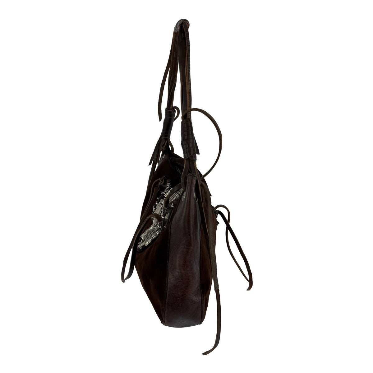 S/S 2003 Dolce & Gabbana Brown Suede Concho Logo Western Style Shoulder Bag - RealList