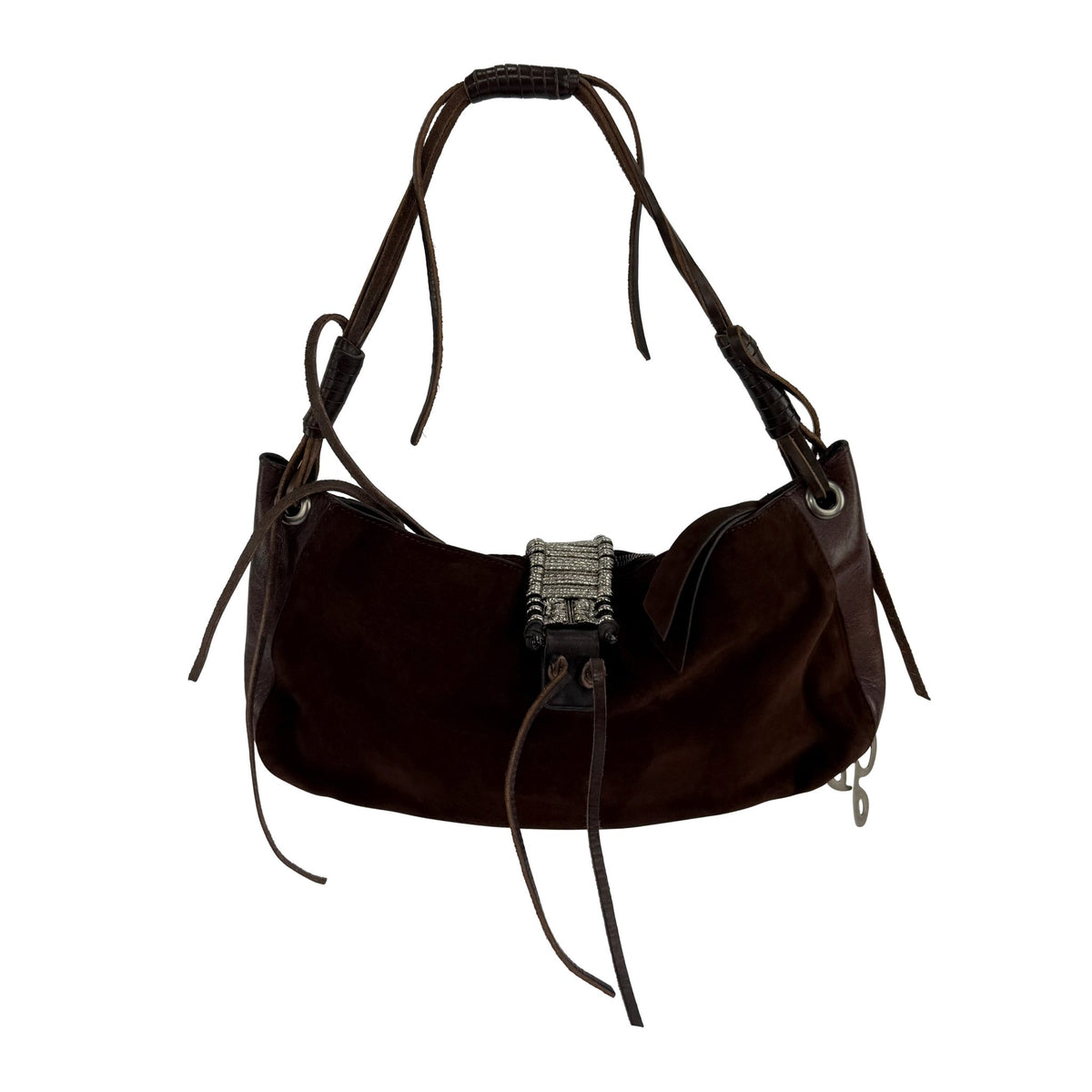 S/S 2003 Dolce & Gabbana Brown Suede Concho Logo Western Style Shoulder Bag - RealList