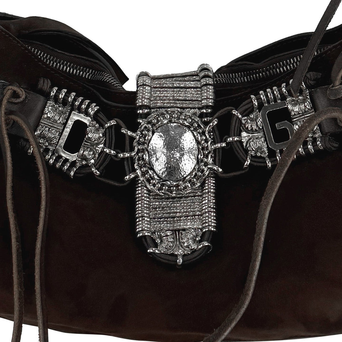S/S 2003 Dolce & Gabbana Brown Suede Concho Logo Western Style Shoulder Bag - RealList