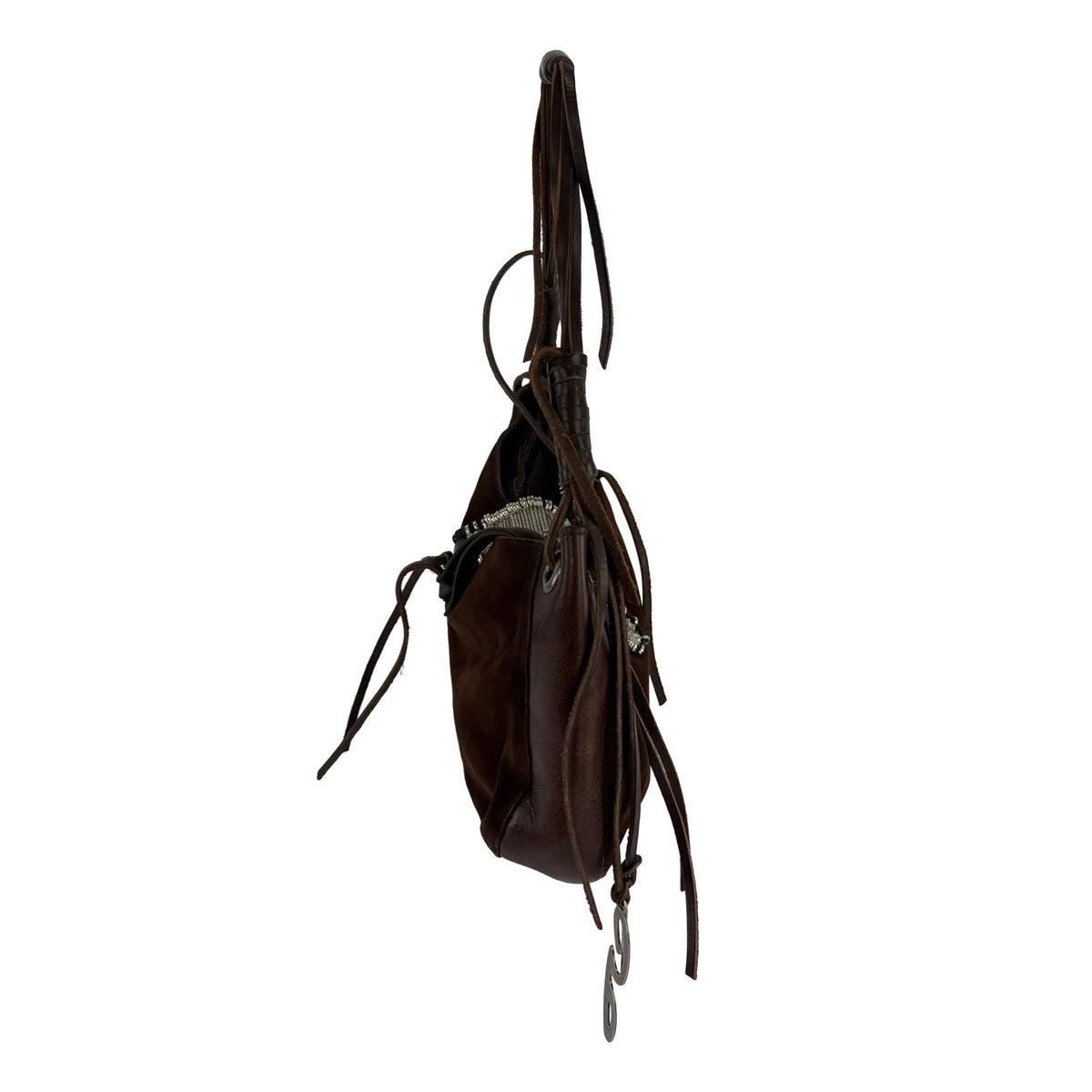 S/S 2003 Dolce & Gabbana Brown Suede Concho Logo Western Style Shoulder Bag - RealList