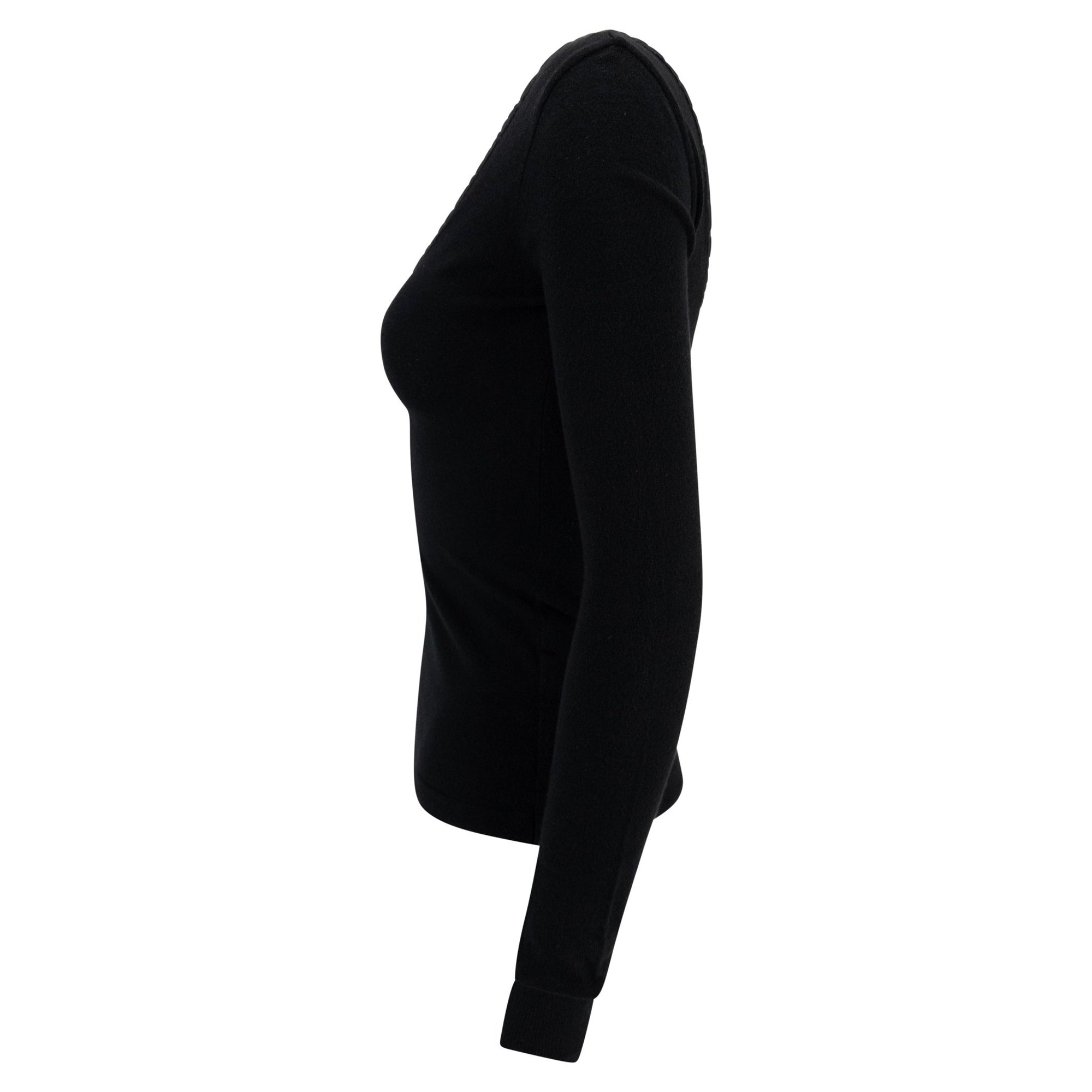 S/S 2003 Dolce & Gabbana Hook & Eye Plunging Black Bodycon Knit Long - Sleeve Top - RealList