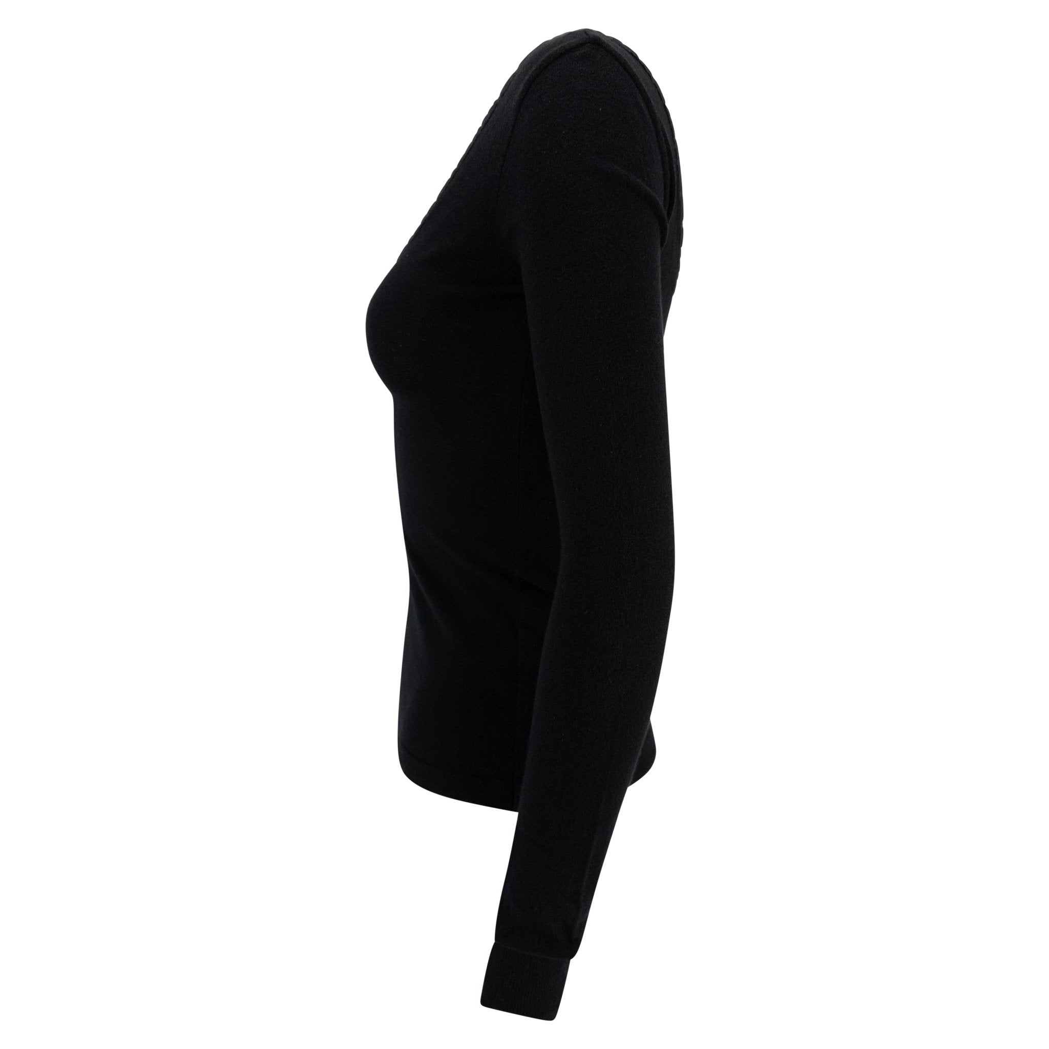 S/S 2003 Dolce & Gabbana Hook & Eye Plunging Black Bodycon Knit Long - Sleeve Top - RealList