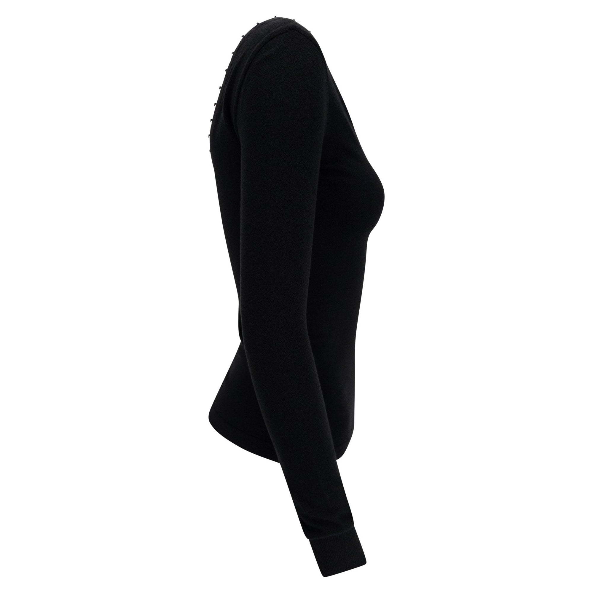 S/S 2003 Dolce & Gabbana Hook & Eye Plunging Black Bodycon Knit Long - Sleeve Top - RealList