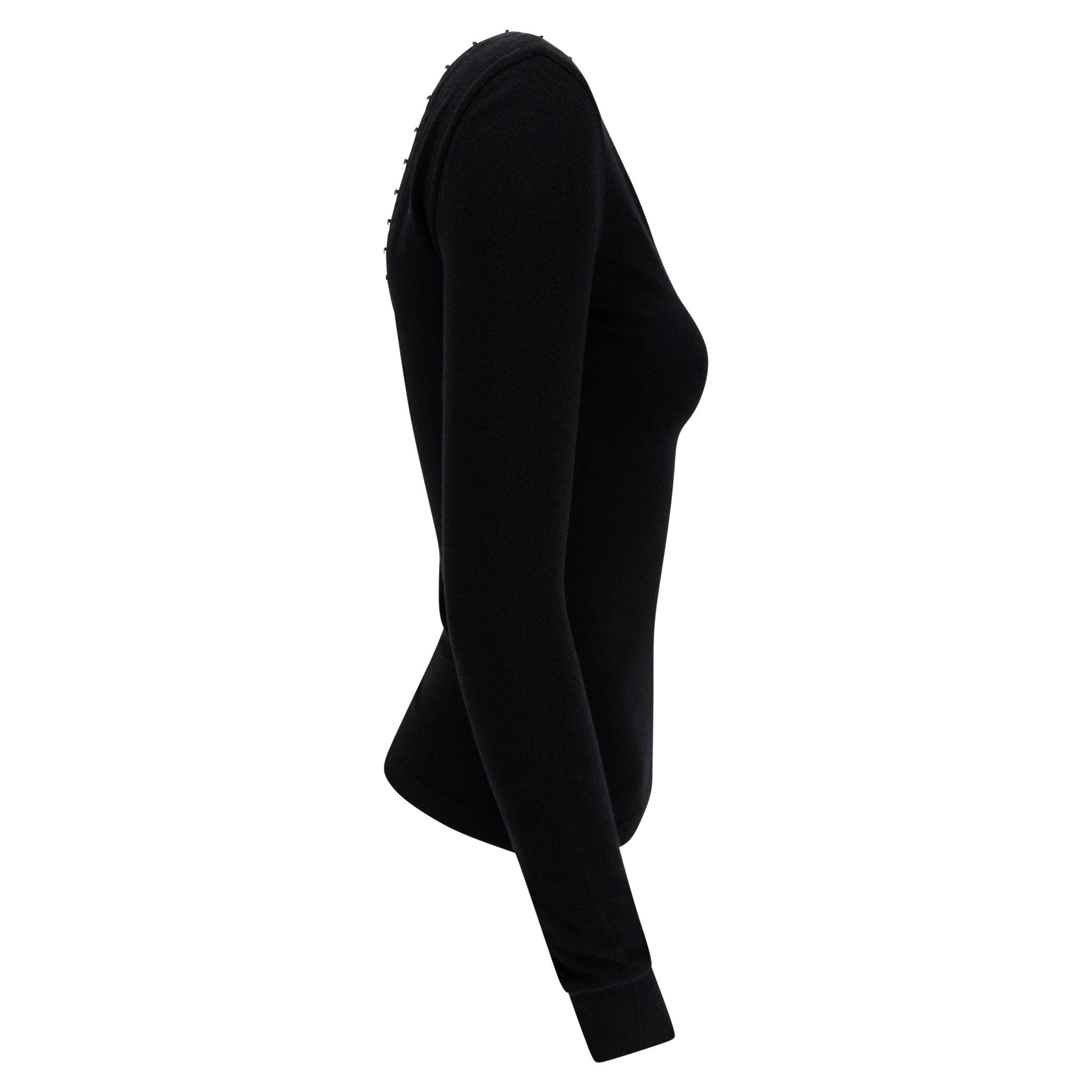 S/S 2003 Dolce & Gabbana Hook & Eye Plunging Black Bodycon Knit Long - Sleeve Top - RealList