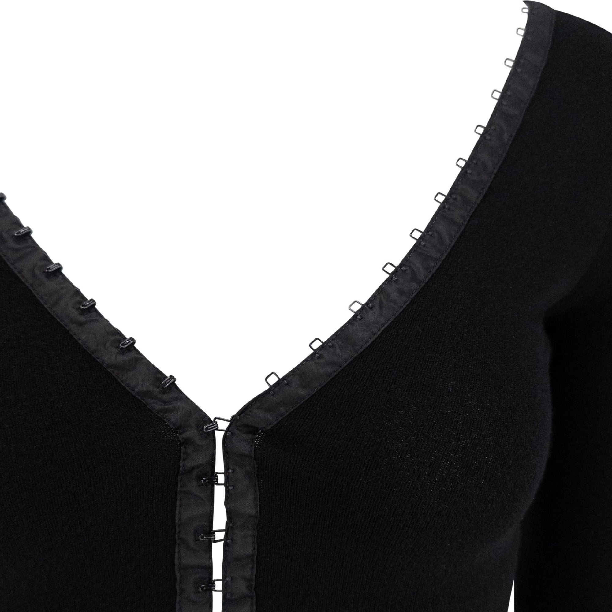 S/S 2003 Dolce & Gabbana Hook & Eye Plunging Black Bodycon Knit Long - Sleeve Top - RealList