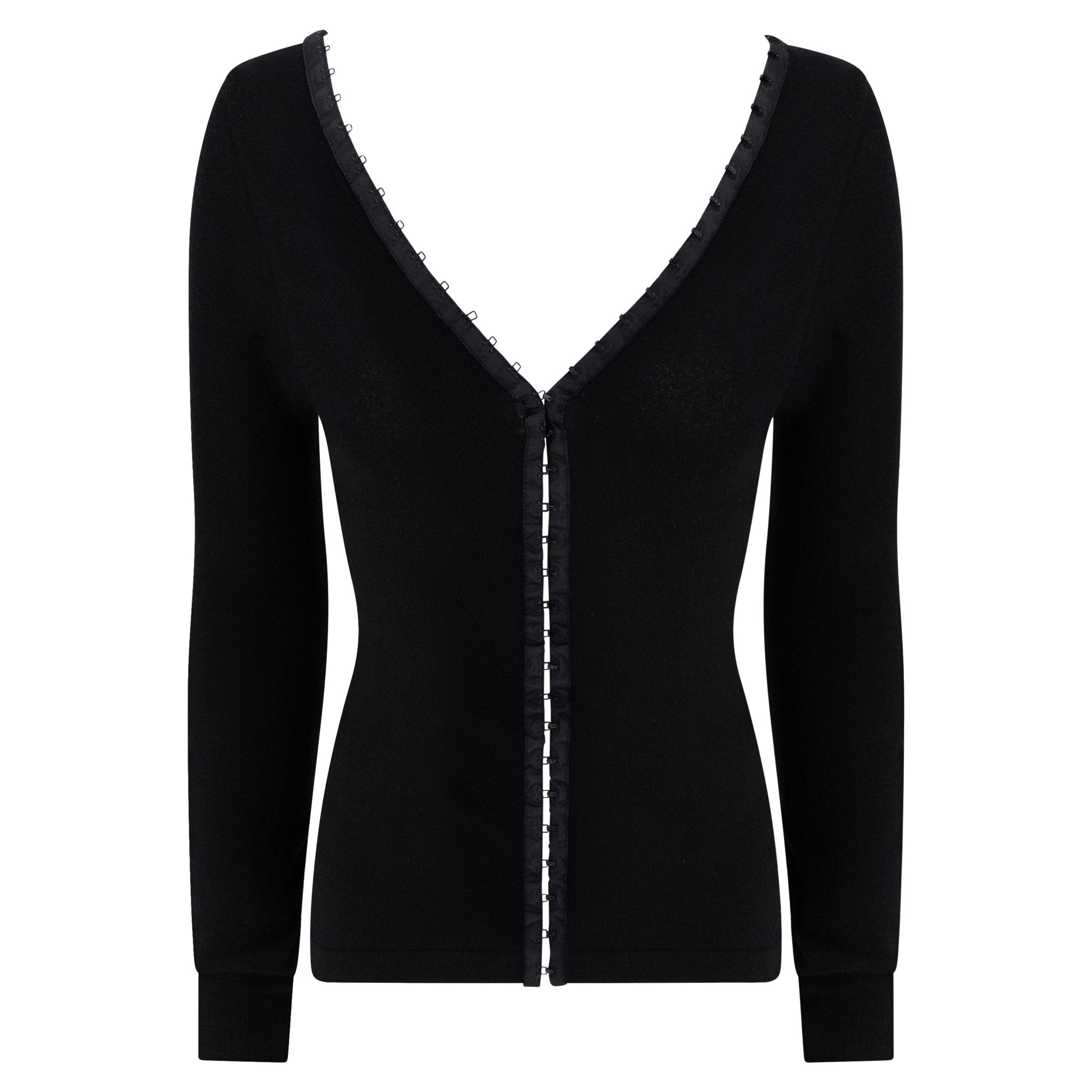 S/S 2003 Dolce & Gabbana Hook & Eye Plunging Black Bodycon Knit Long - Sleeve Top - RealList