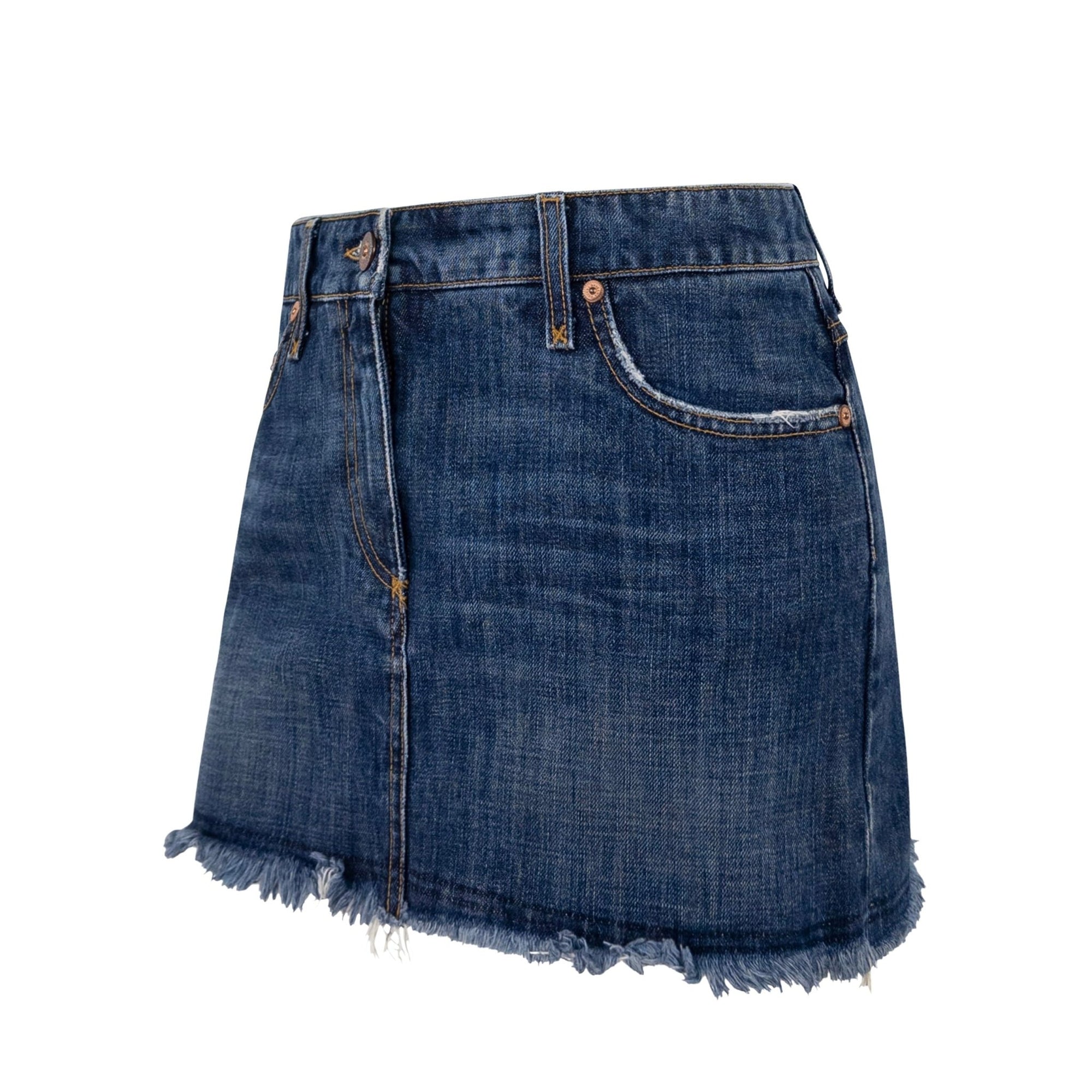 S/S 2003 Dolce & Gabbana 'Italia' Logo Medallion Distressed Denim Mini Skirt - RealList