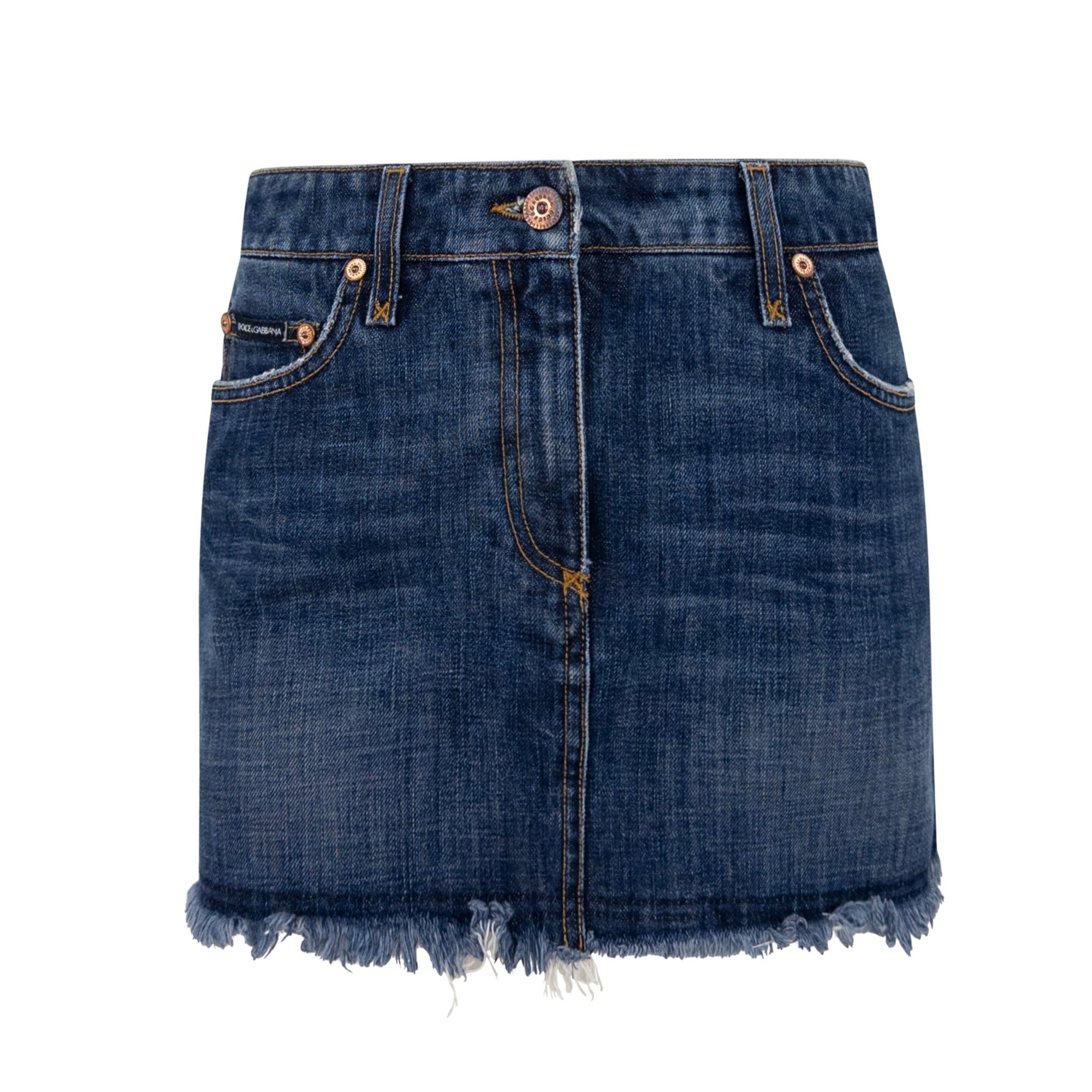 S/S 2003 Dolce & Gabbana 'Italia' Logo Medallion Distressed Denim Mini Skirt - RealList