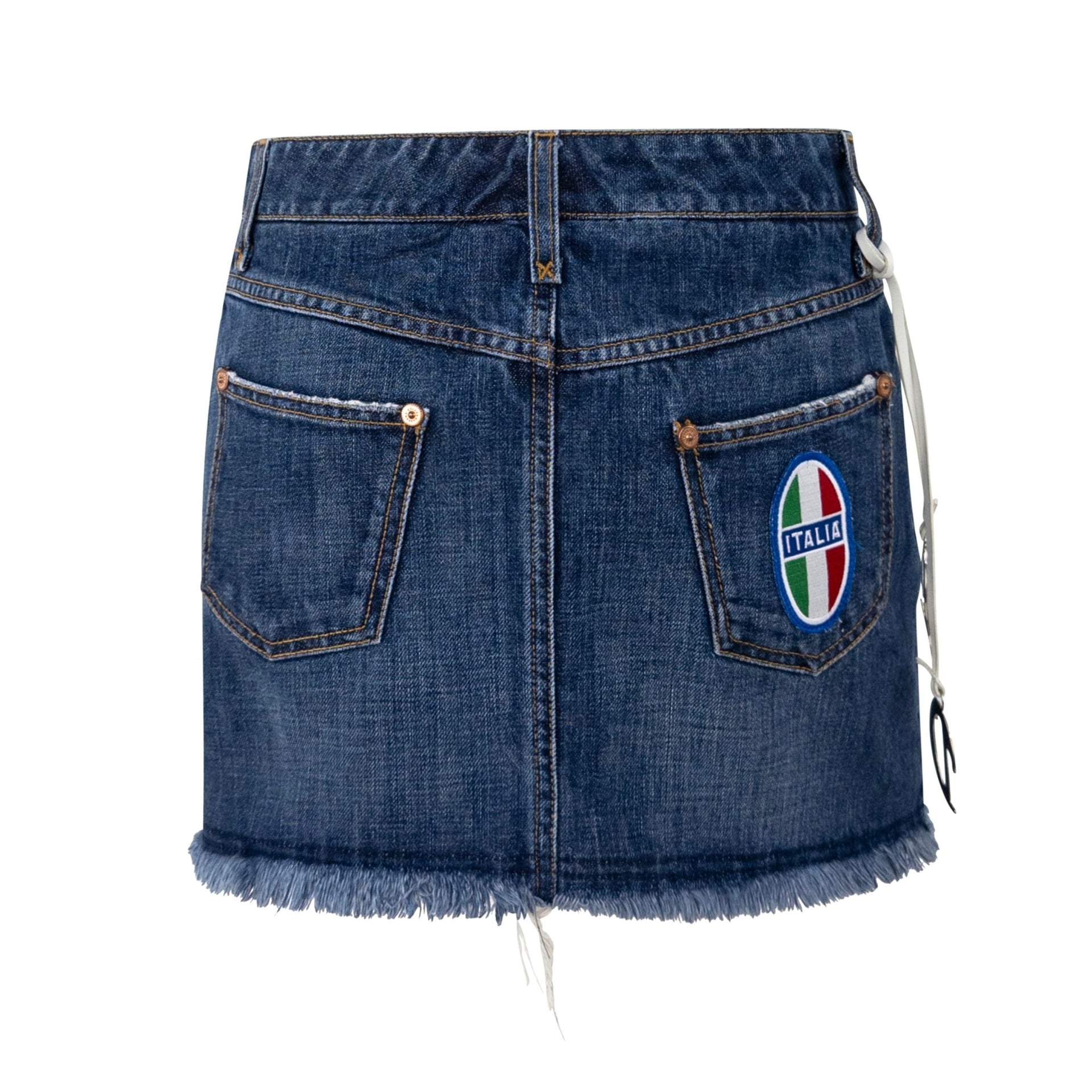 S/S 2003 Dolce & Gabbana 'Italia' Logo Medallion Distressed Denim Mini Skirt - RealList