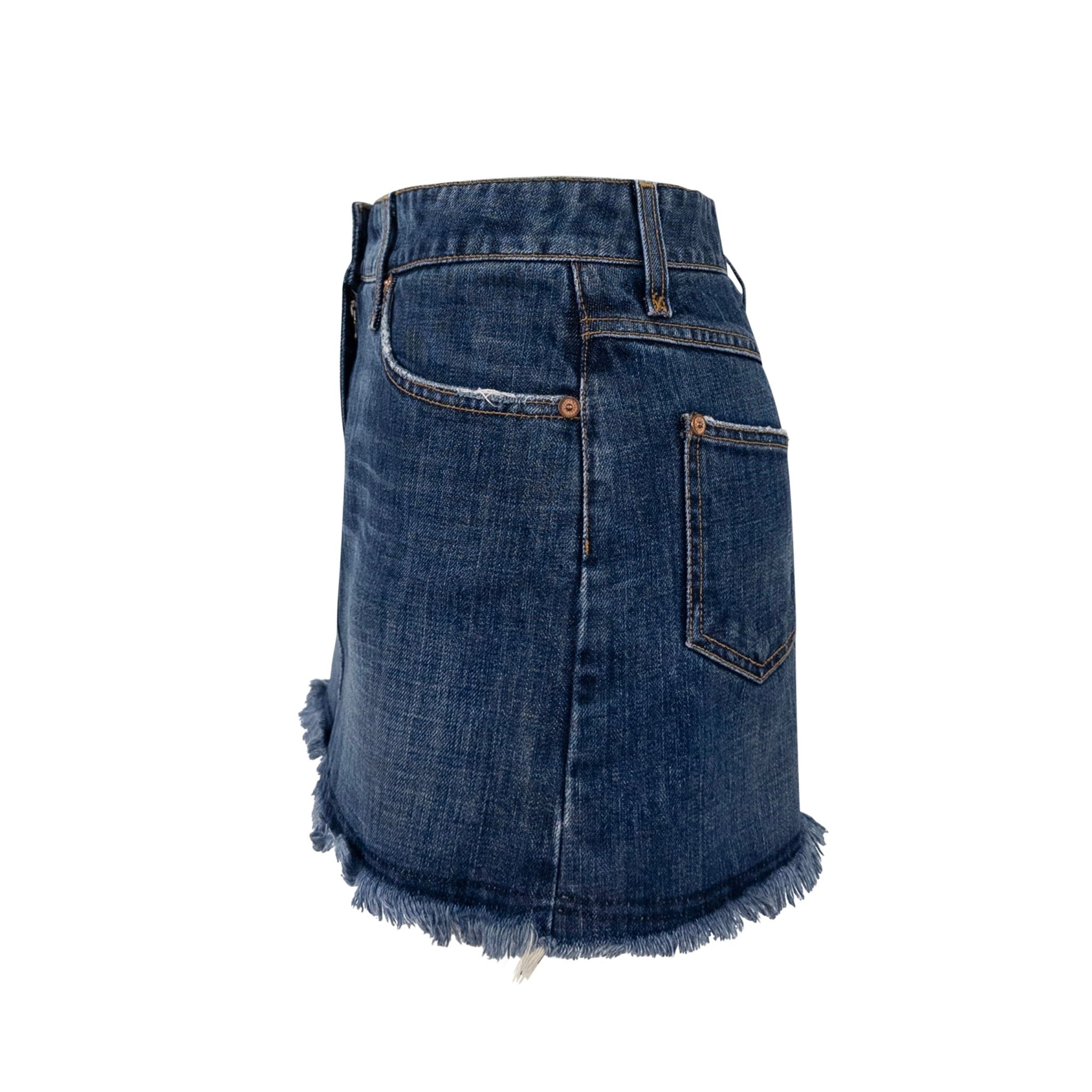 S/S 2003 Dolce & Gabbana 'Italia' Logo Medallion Distressed Denim Mini Skirt - RealList