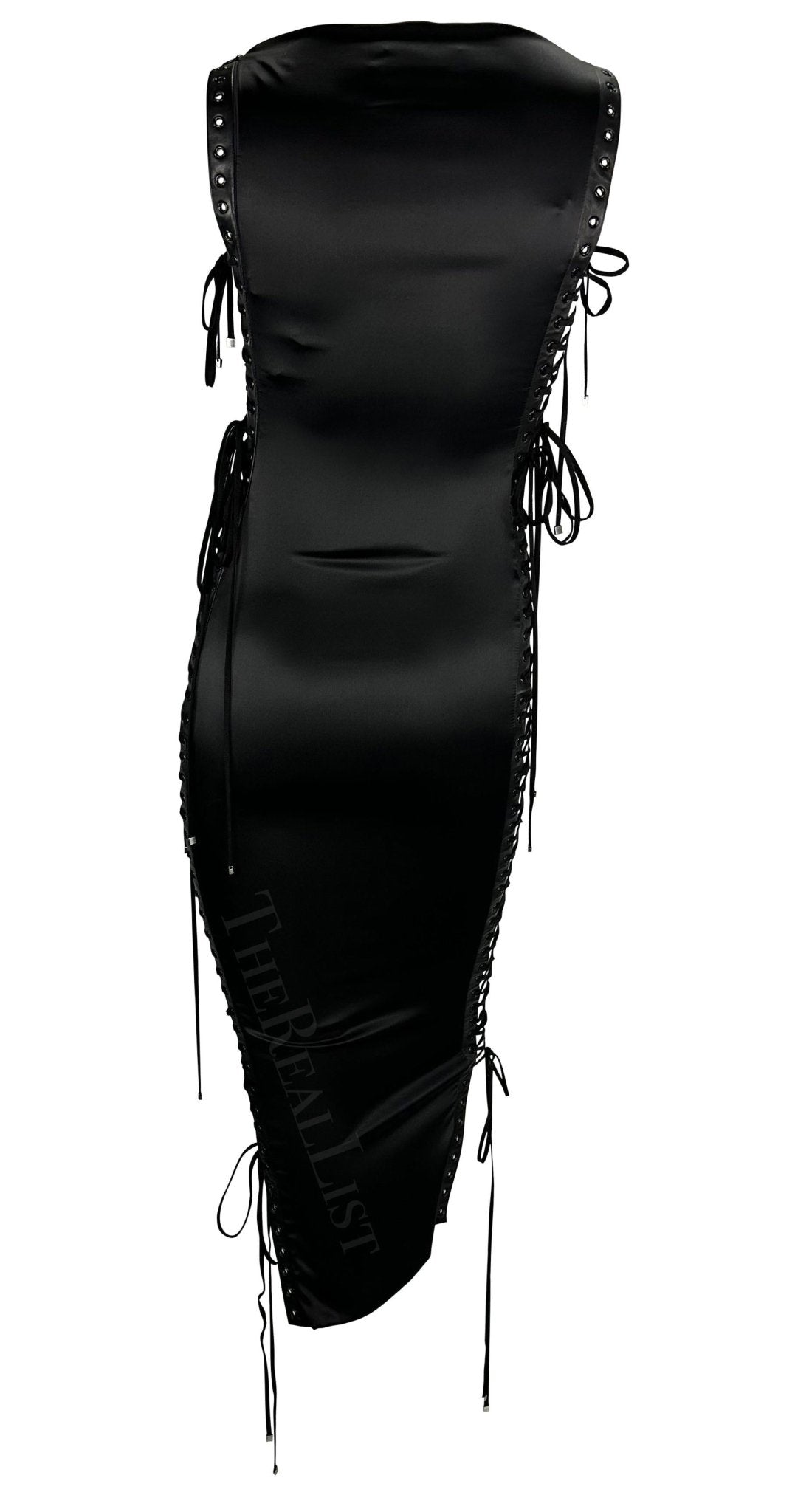 S/S 2003 Dolce & Gabbana Runway Ad Lace - Up Satin Bodycon Dress - RealList
