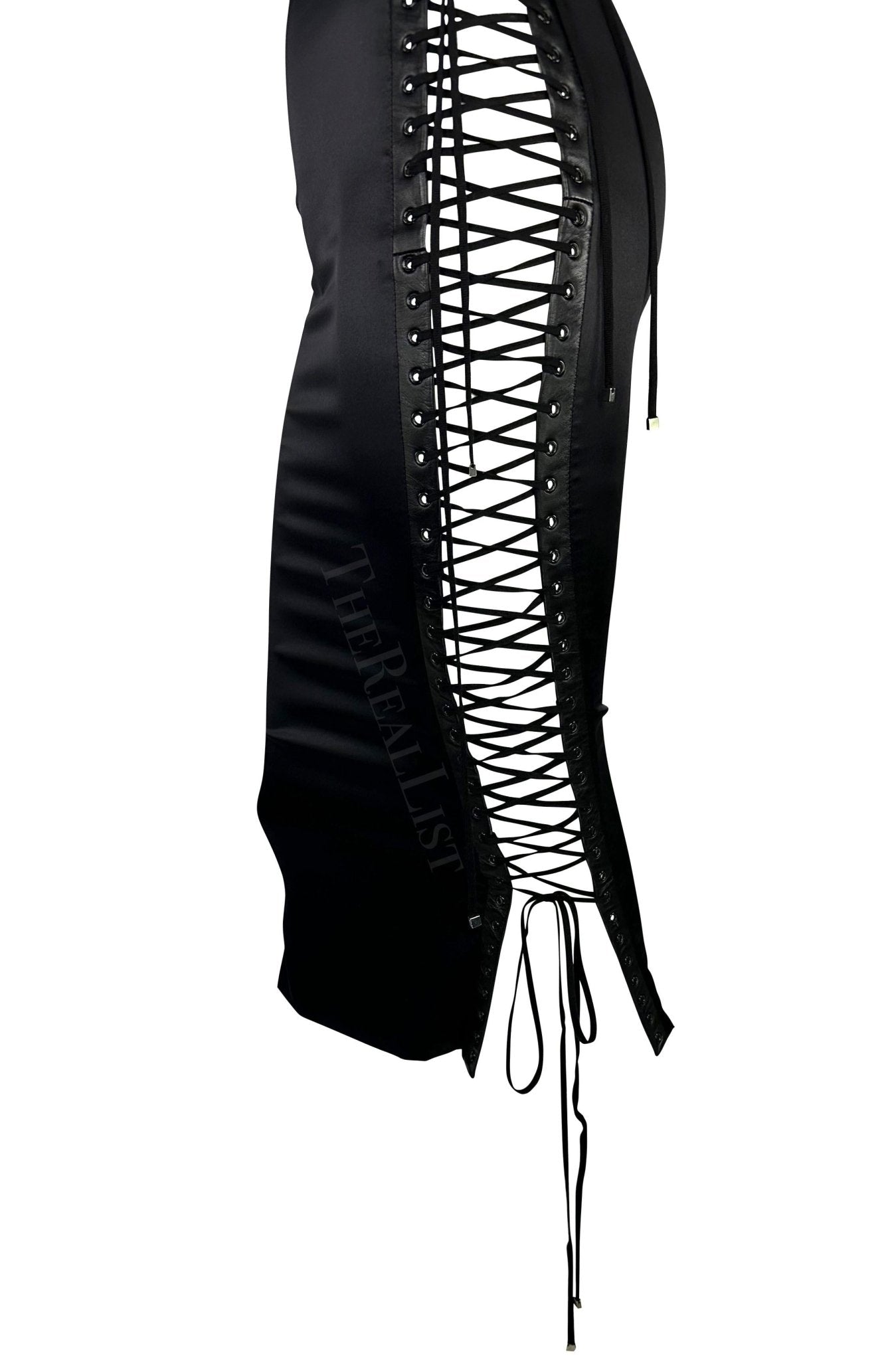S/S 2003 Dolce & Gabbana Runway Ad Lace - Up Satin Bodycon Dress - RealList