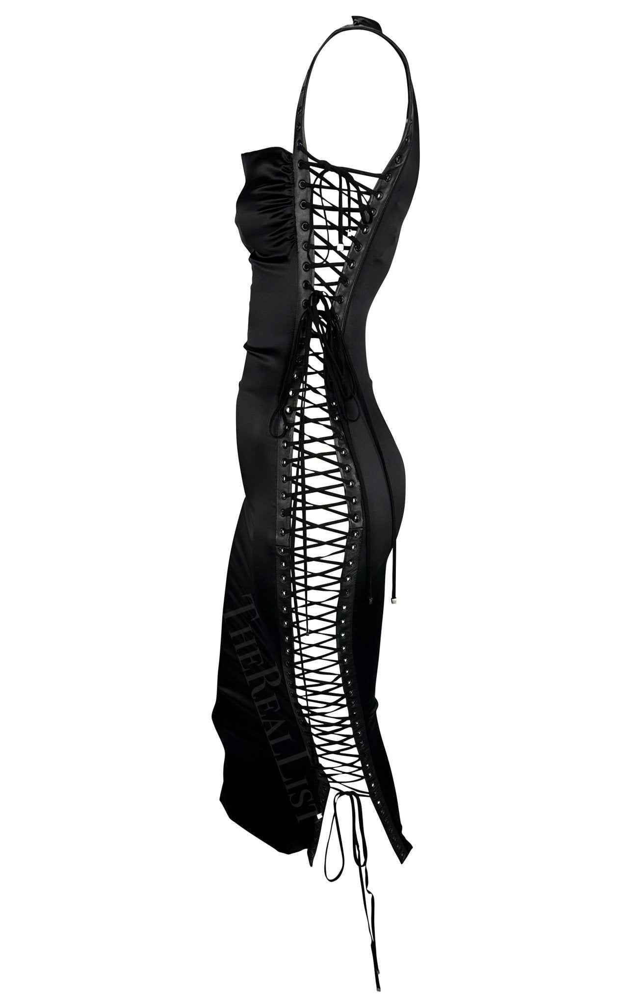 S/S 2003 Dolce & Gabbana Runway Ad Lace - Up Satin Bodycon Dress - RealList