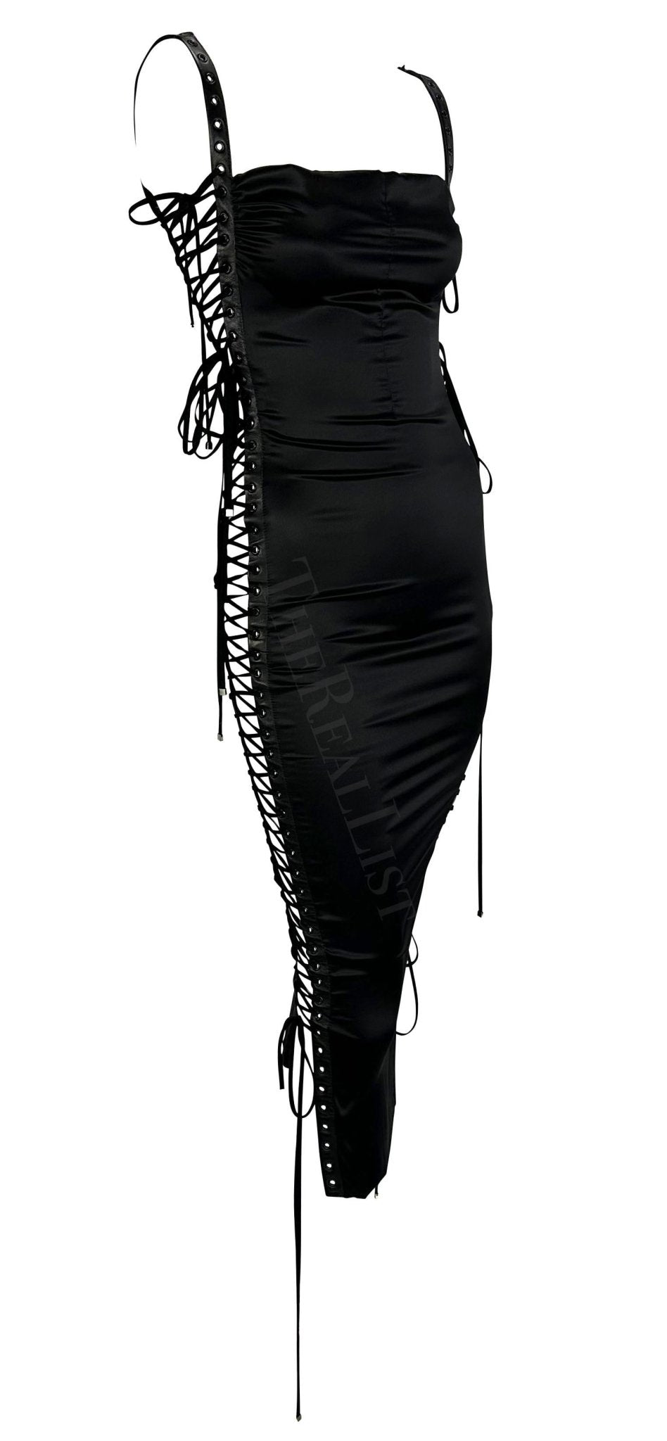 S/S 2003 Dolce & Gabbana Runway Ad Lace - Up Satin Bodycon Dress - RealList