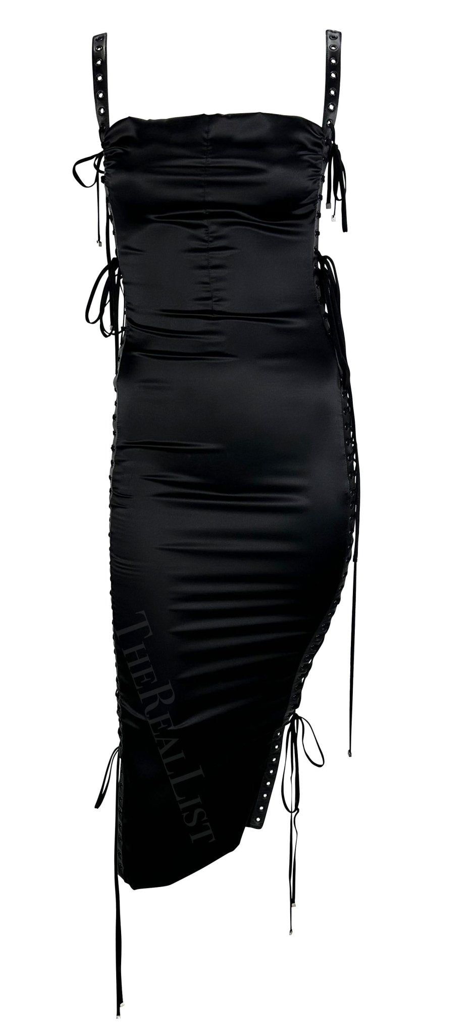 S/S 2003 Dolce & Gabbana Runway Ad Lace - Up Satin Bodycon Dress - RealList