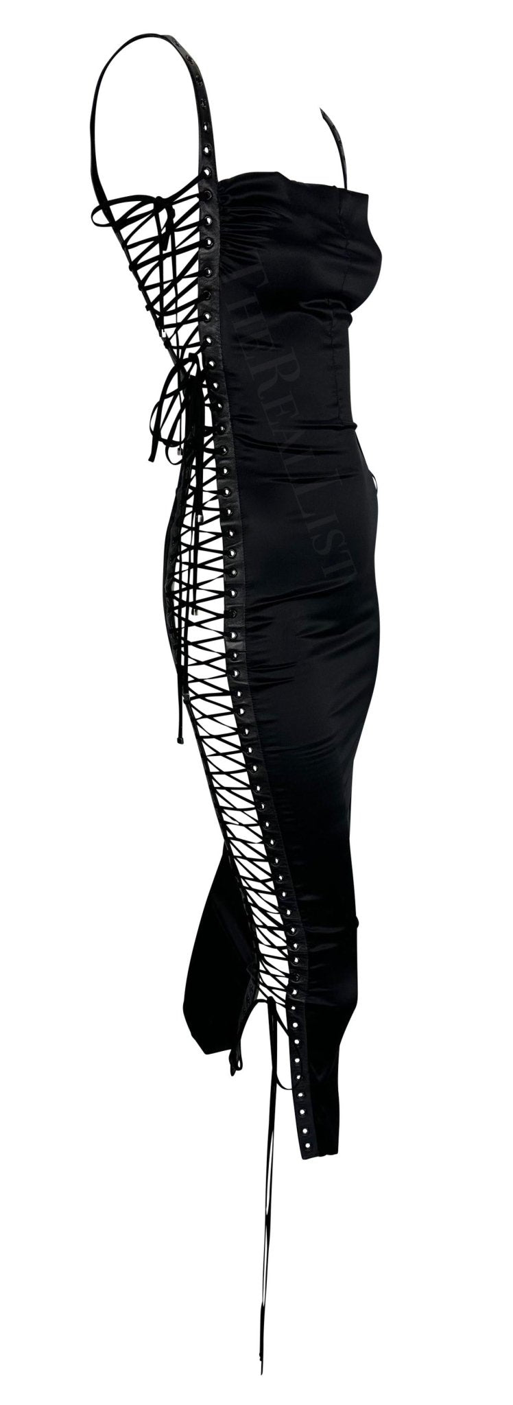 S/S 2003 Dolce & Gabbana Runway Ad Lace - Up Satin Bodycon Dress - RealList