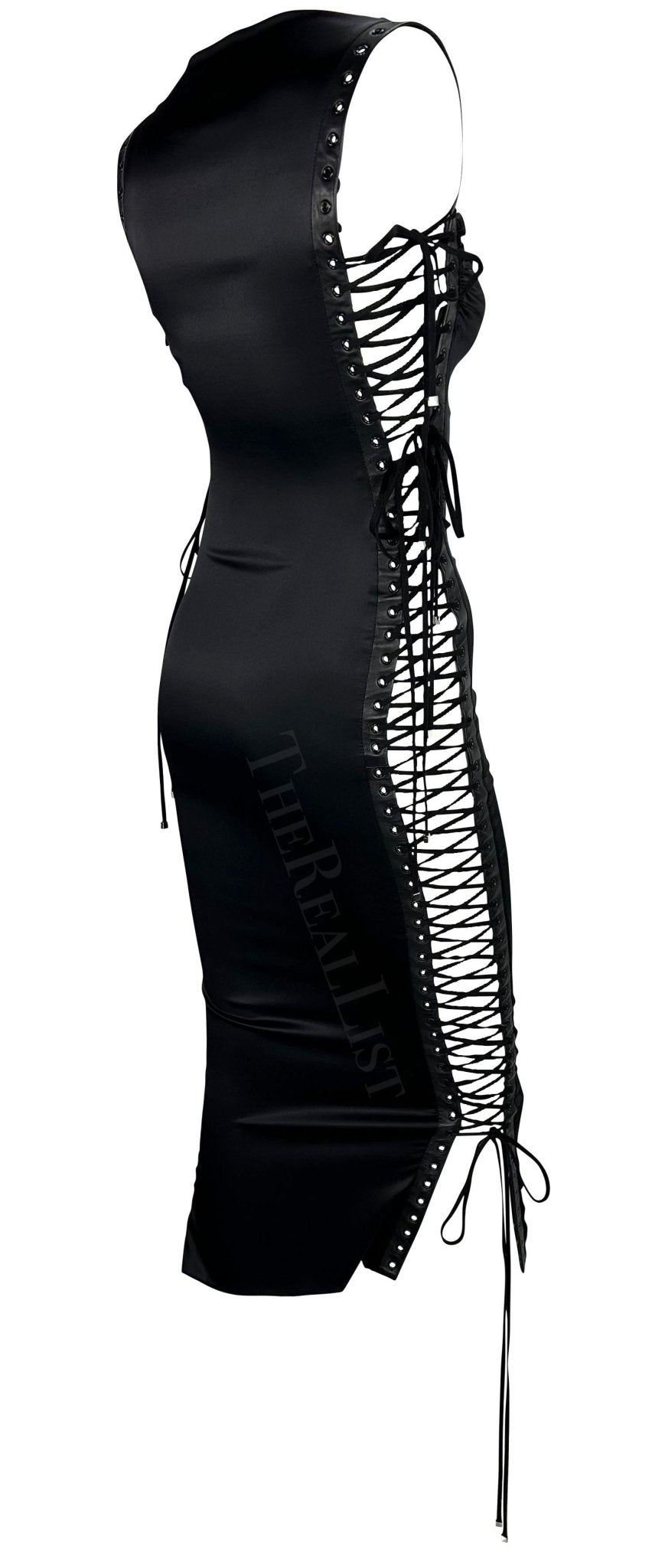 S/S 2003 Dolce & Gabbana Runway Ad Lace - Up Satin Bodycon Dress - RealList