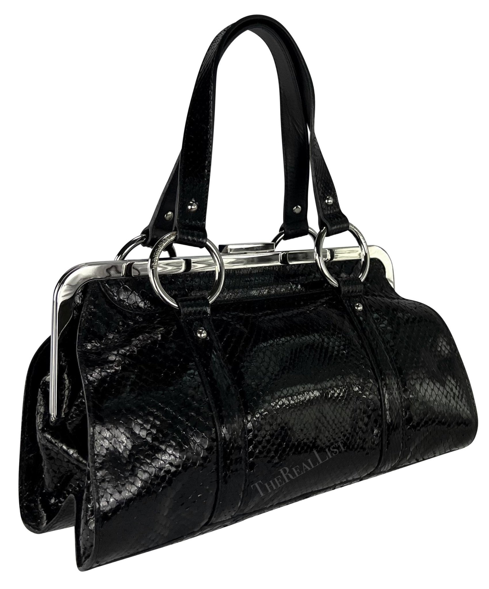S/S 2003 Dolce & Gabbana Runway Black Python Leather Ring Shoulder Bag - RealList