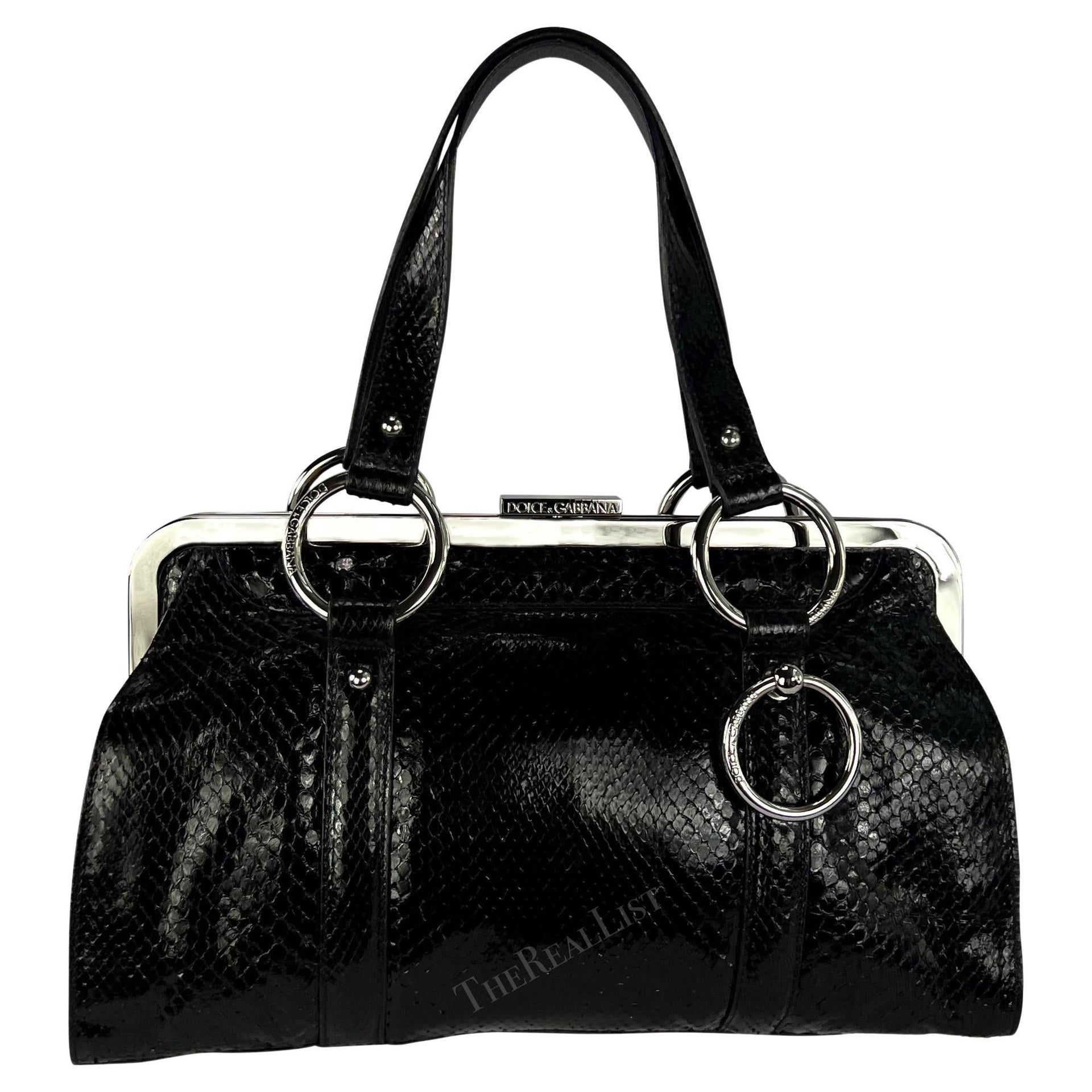 S/S 2003 Dolce & Gabbana Runway Black Python Leather Ring Shoulder Bag - RealList