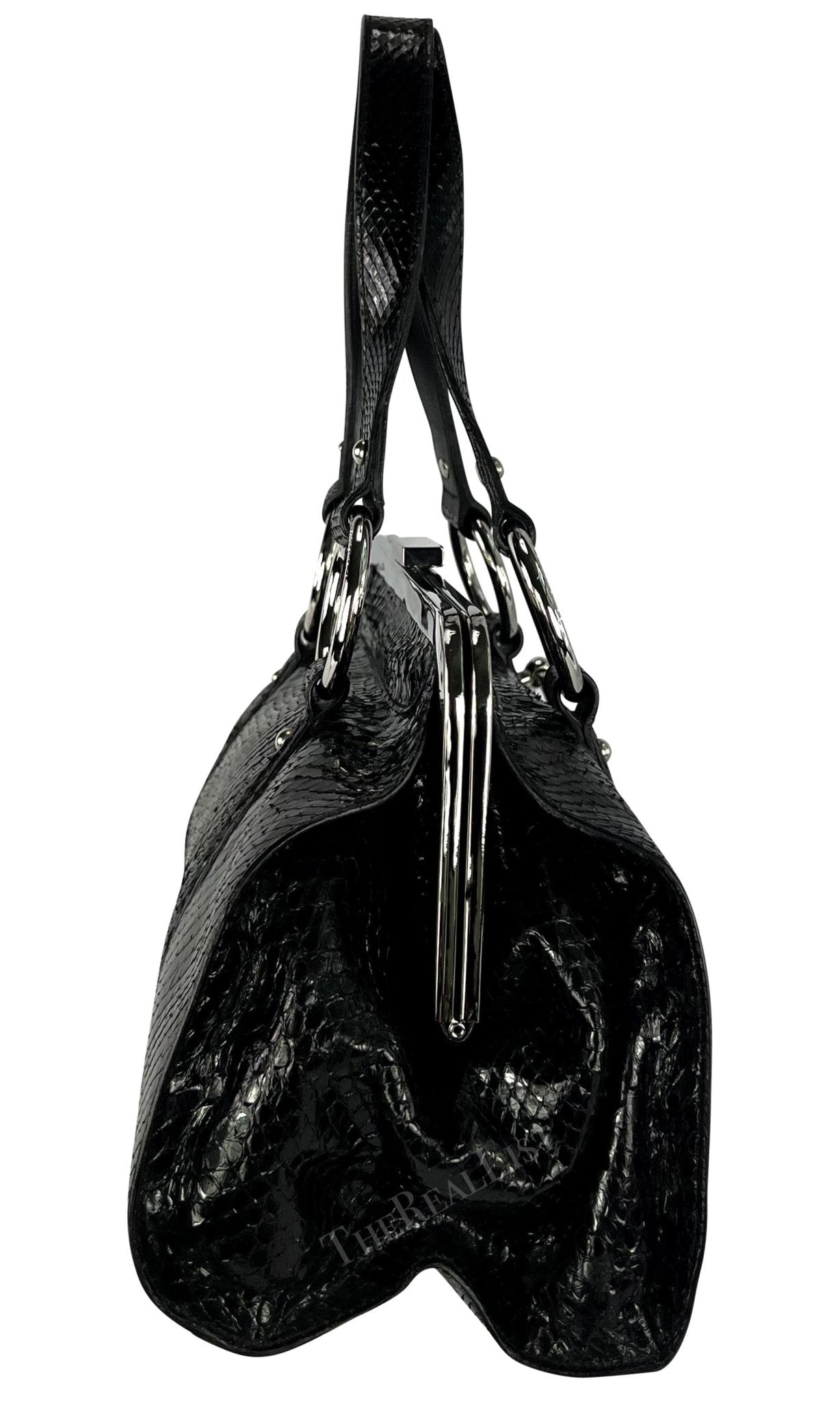 S/S 2003 Dolce & Gabbana Runway Black Python Leather Ring Shoulder Bag - RealList