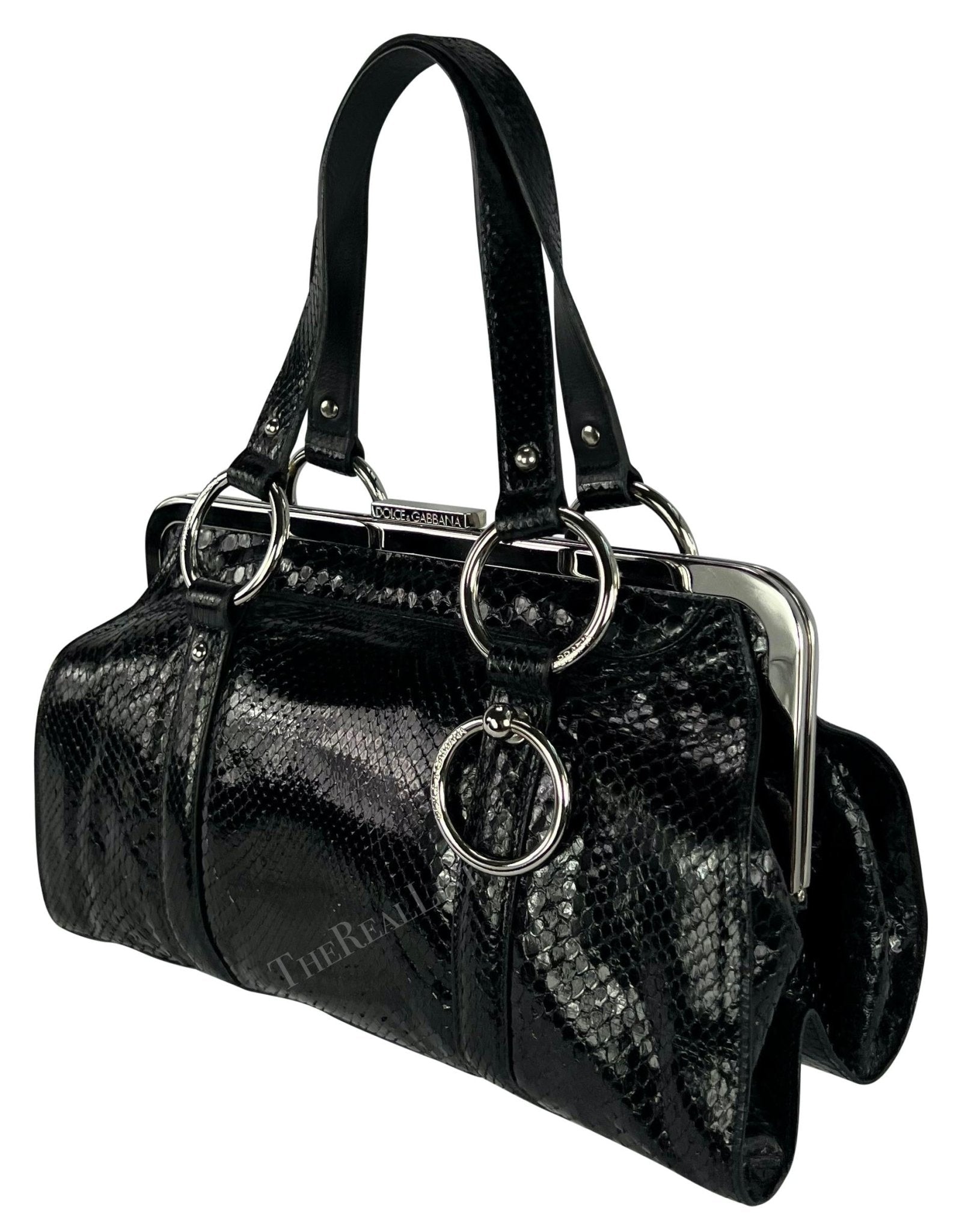 S/S 2003 Dolce & Gabbana Runway Black Python Leather Ring Shoulder Bag - RealList