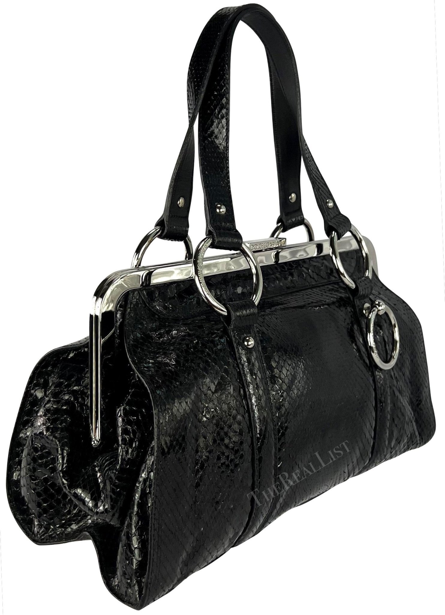 S/S 2003 Dolce & Gabbana Runway Black Python Leather Ring Shoulder Bag - RealList