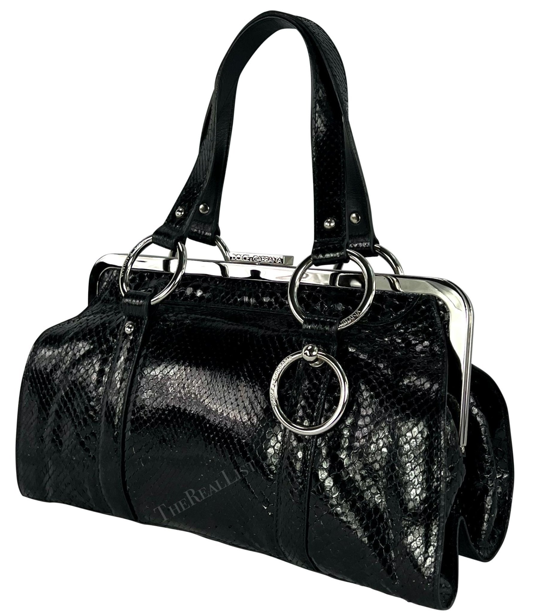 S/S 2003 Dolce & Gabbana Runway Black Python Leather Ring Shoulder Bag - RealList