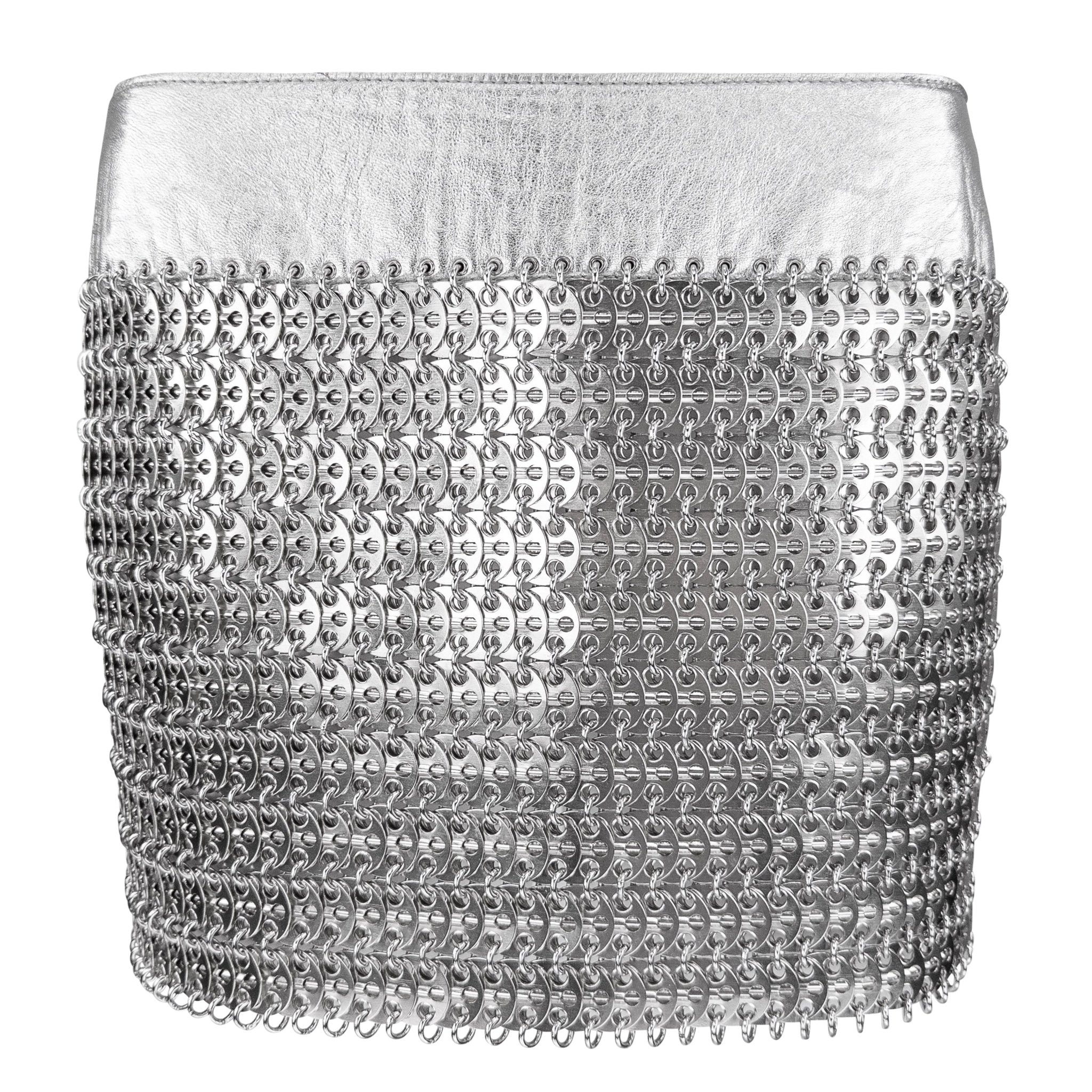 S/S 2003 Dolce & Gabbana Runway Silver Metal Chainmail Leather Mini Skirt - RealList