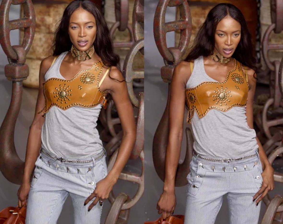 S/S 2003 Dolce & Gabbana Runway Studded Leather Fringe Asymmetric Crop Top - RealList