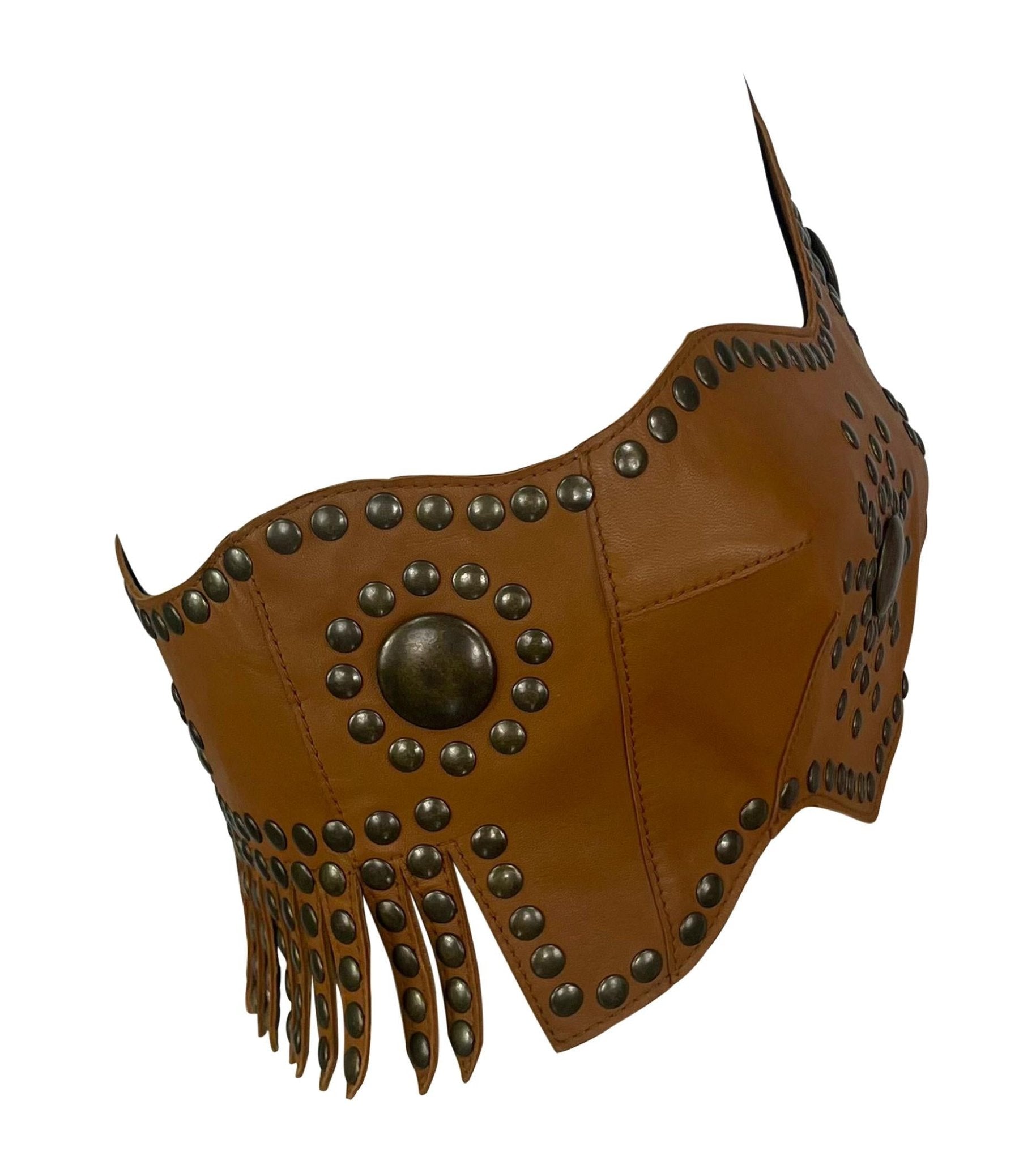 S/S 2003 Dolce & Gabbana Runway Studded Leather Fringe Asymmetric Crop Top - RealList