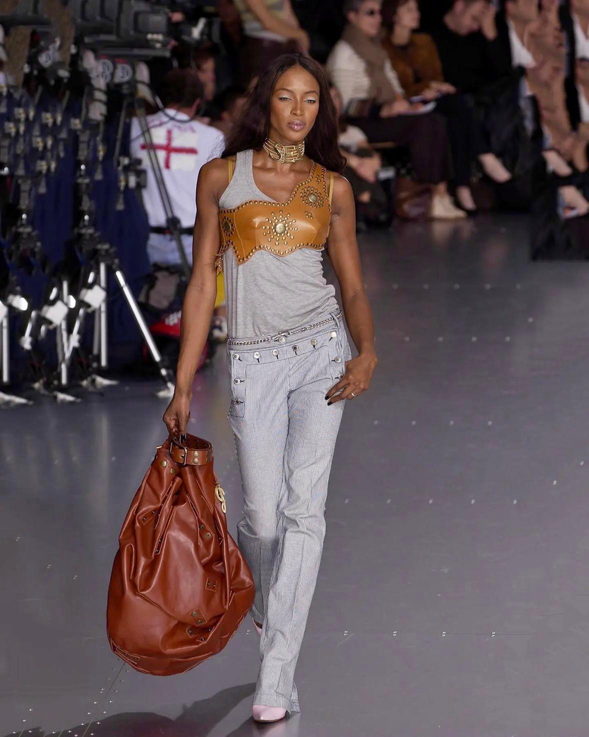 S/S 2003 Dolce & Gabbana Runway Studded Leather Fringe Asymmetric Crop Top - RealList