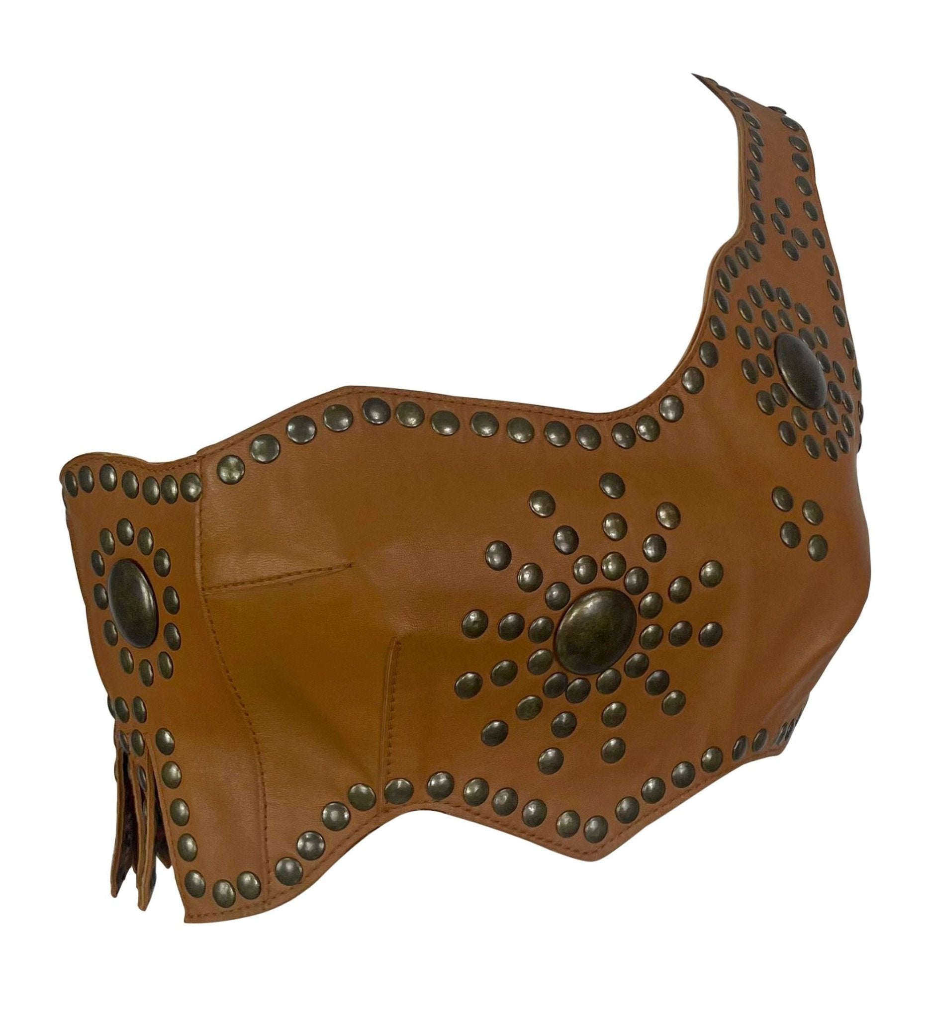 S/S 2003 Dolce & Gabbana Runway Studded Leather Fringe Asymmetric Crop Top - RealList