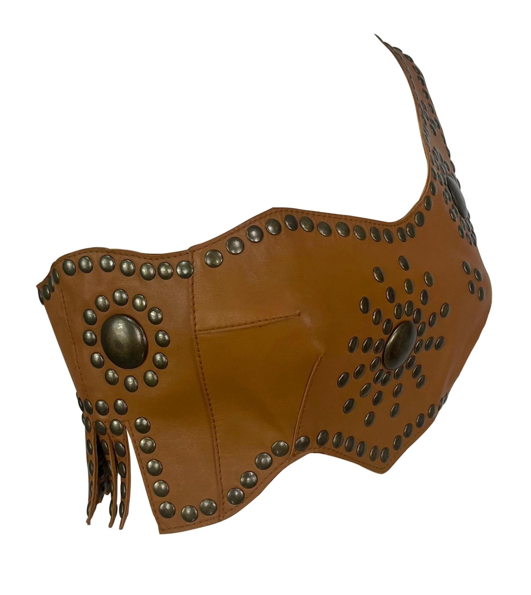 S/S 2003 Dolce & Gabbana Runway Studded Leather Fringe Asymmetric Crop Top - RealList