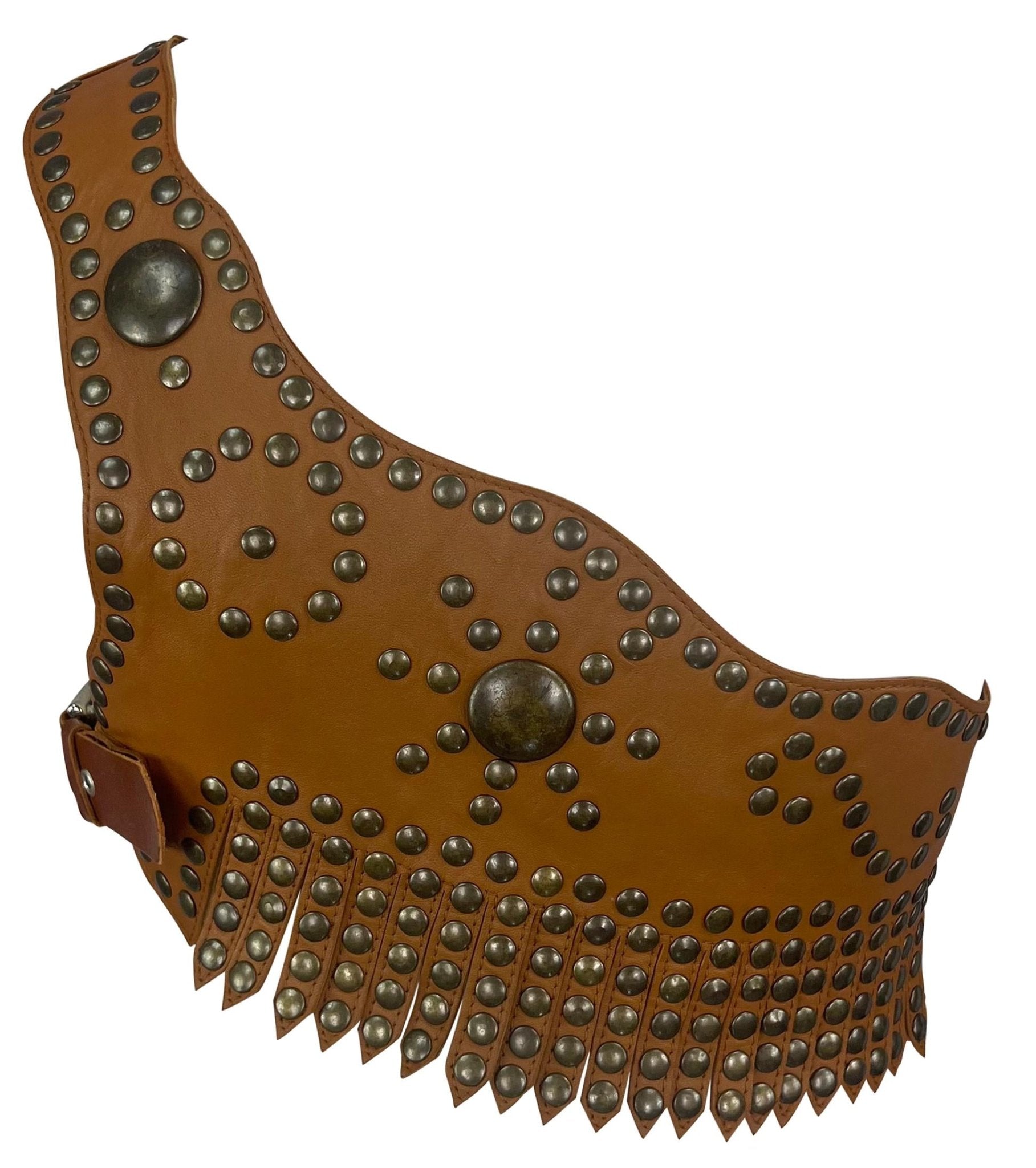 S/S 2003 Dolce & Gabbana Runway Studded Leather Fringe Asymmetric Crop Top - RealList