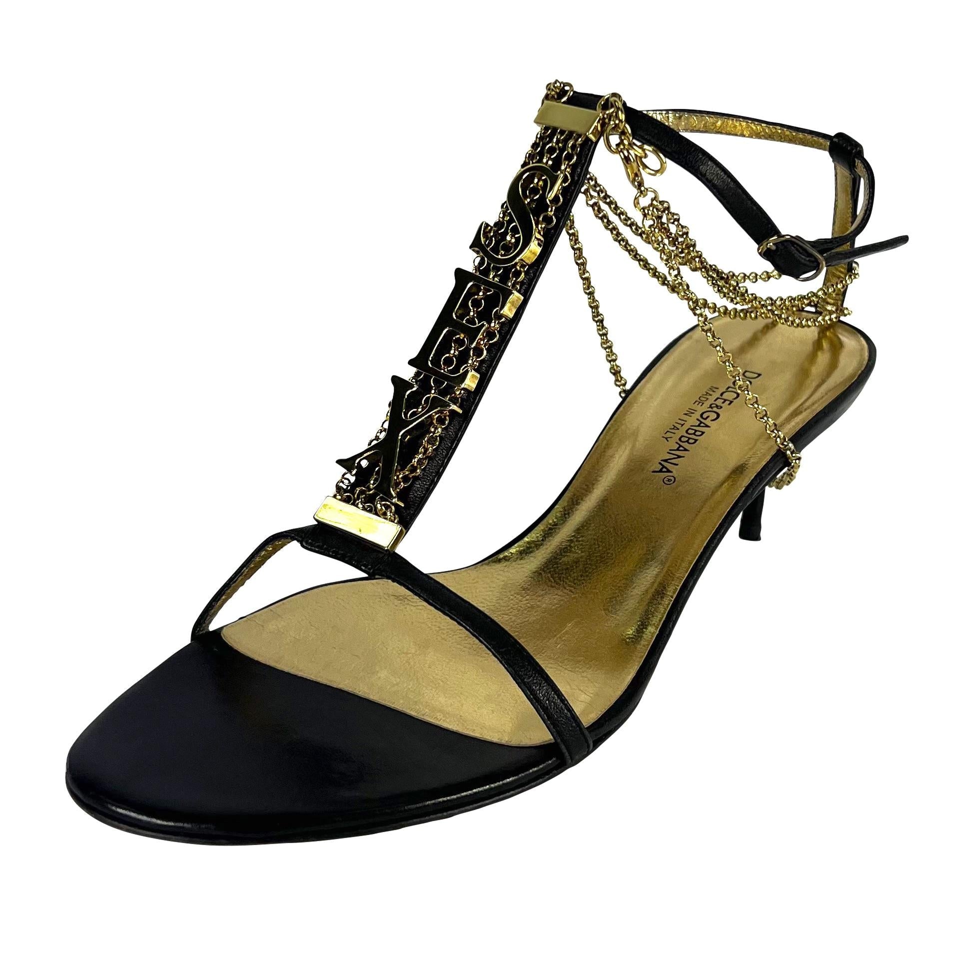 S/S 2003 Dolce & Gabbana 'Sex & Love' Black Leather SEX Kitten Heels Size 37 - RealList