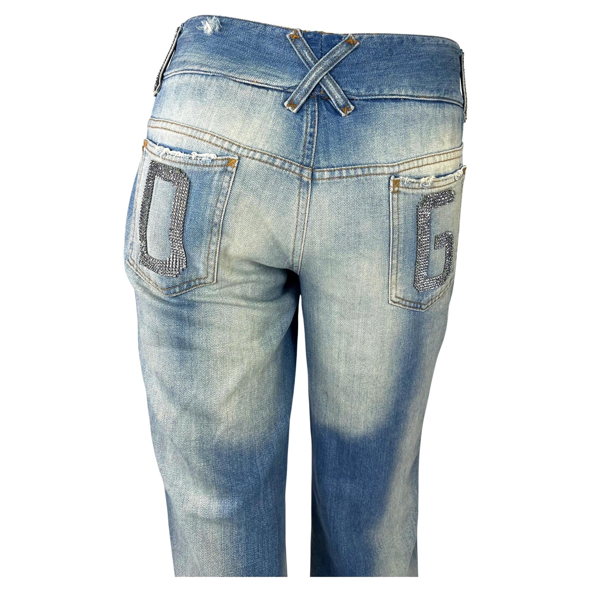 S/S 2003 Dolce & Gabbana 'Sex & Love' Rhinestone Chainmail Distressed Jeans - RealList