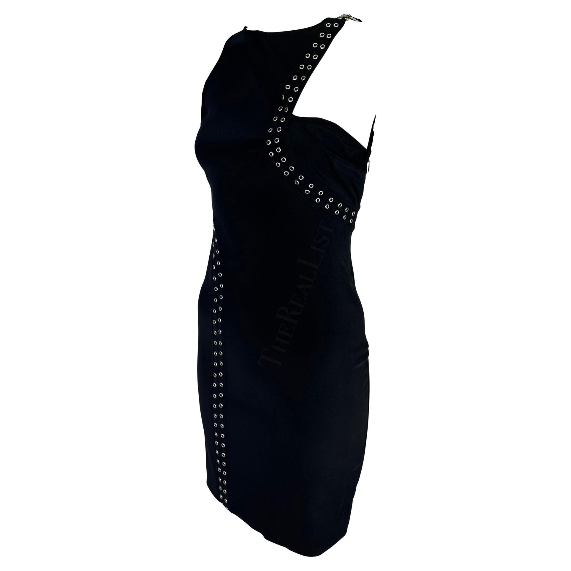 S/S 2003 Gianni Versace by Donatella Medusa Grommet Bodycon Black Cutout Dress - RealList