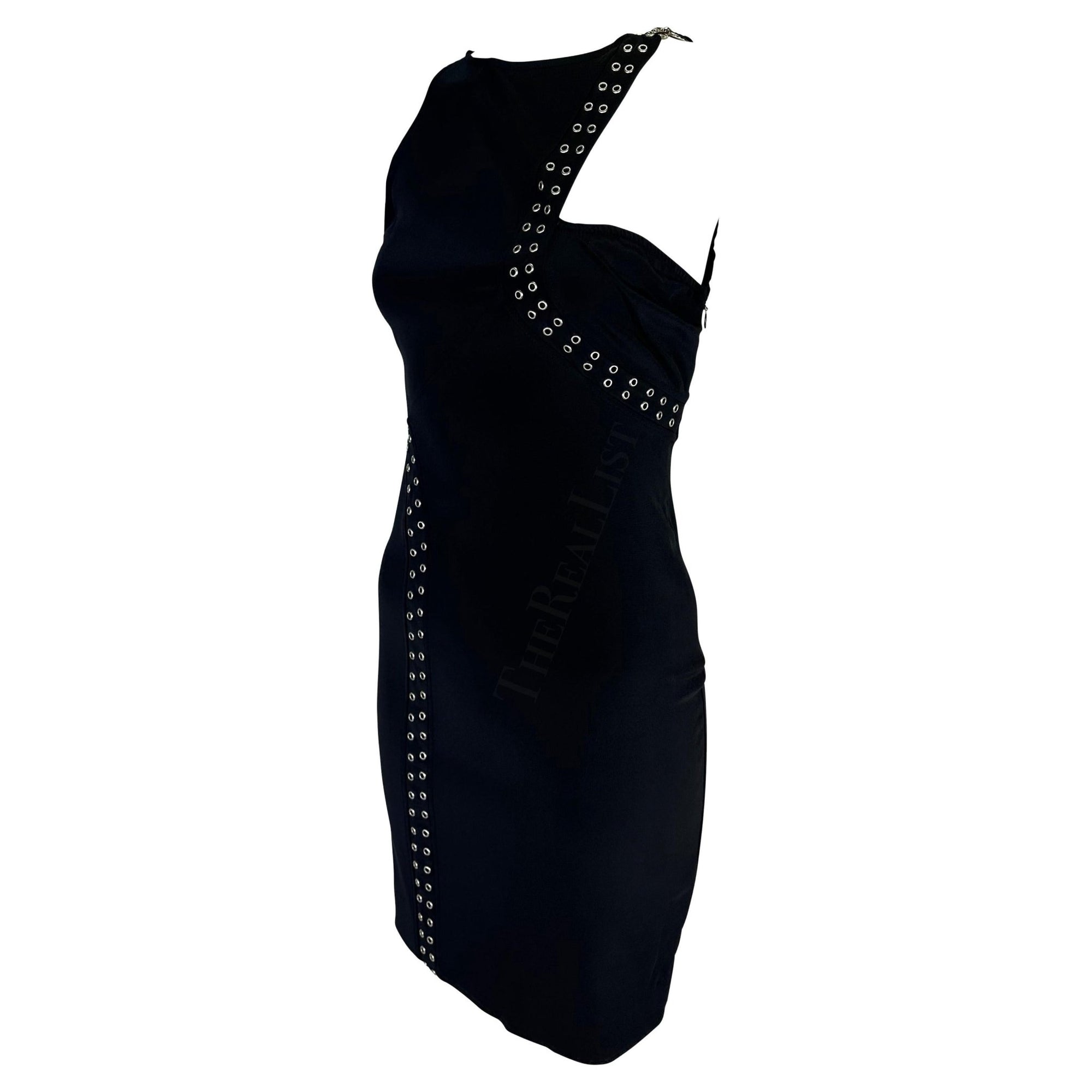 S/S 2003 Gianni Versace by Donatella Medusa Grommet Bodycon Black Cutout Dress - RealList