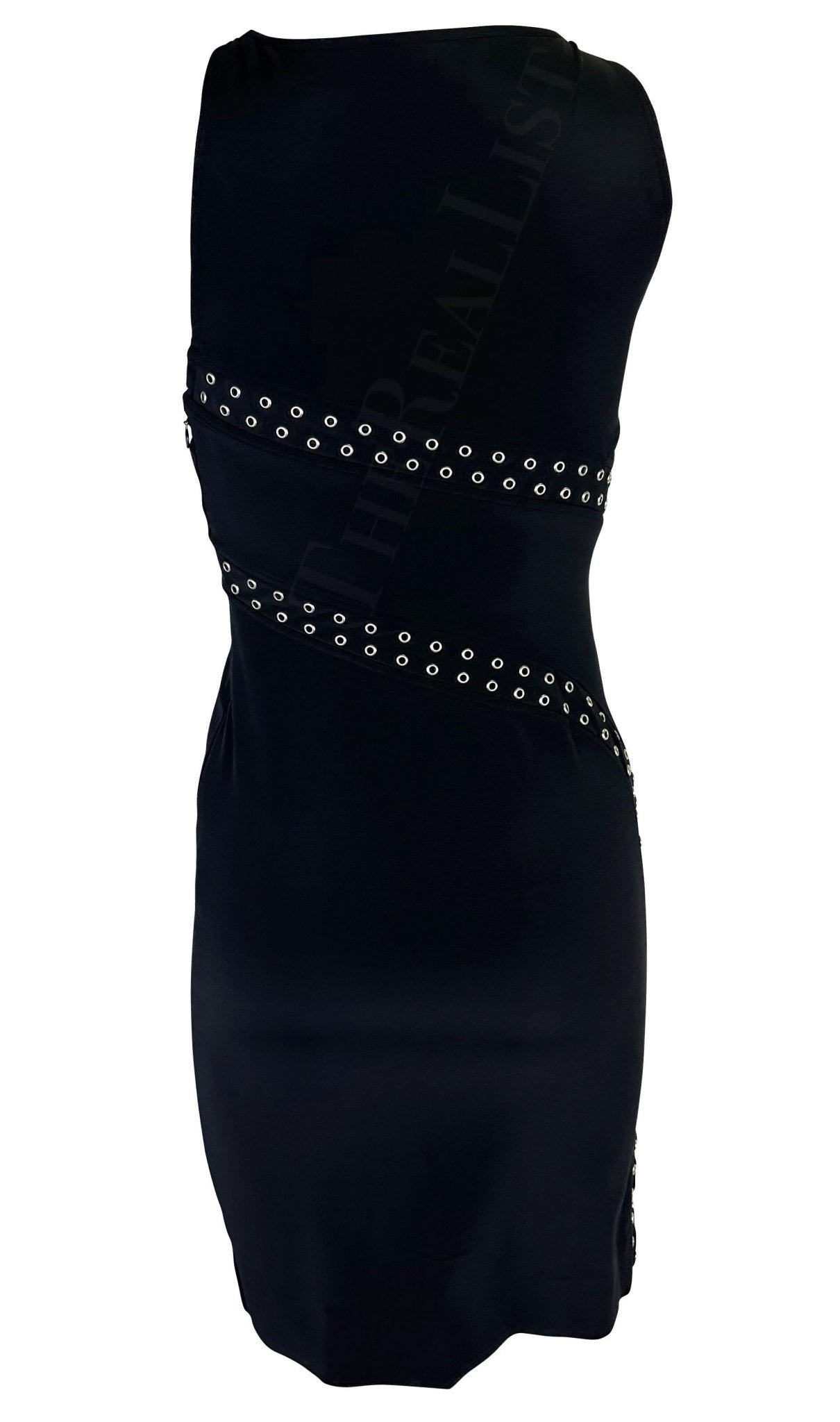S/S 2003 Gianni Versace by Donatella Medusa Grommet Bodycon Black Cutout Dress - RealList