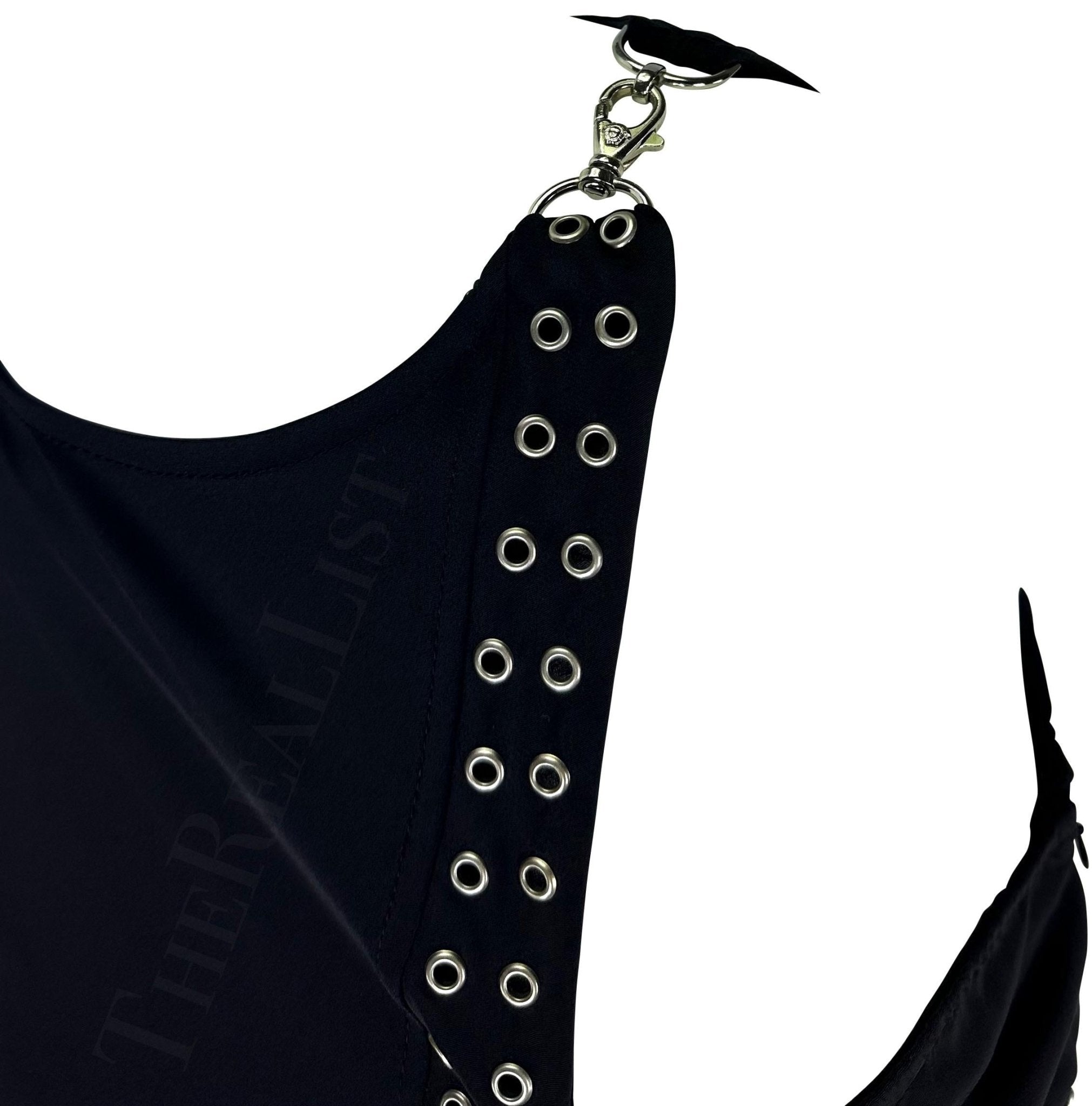 S/S 2003 Gianni Versace by Donatella Medusa Grommet Bodycon Black Cutout Dress - RealList