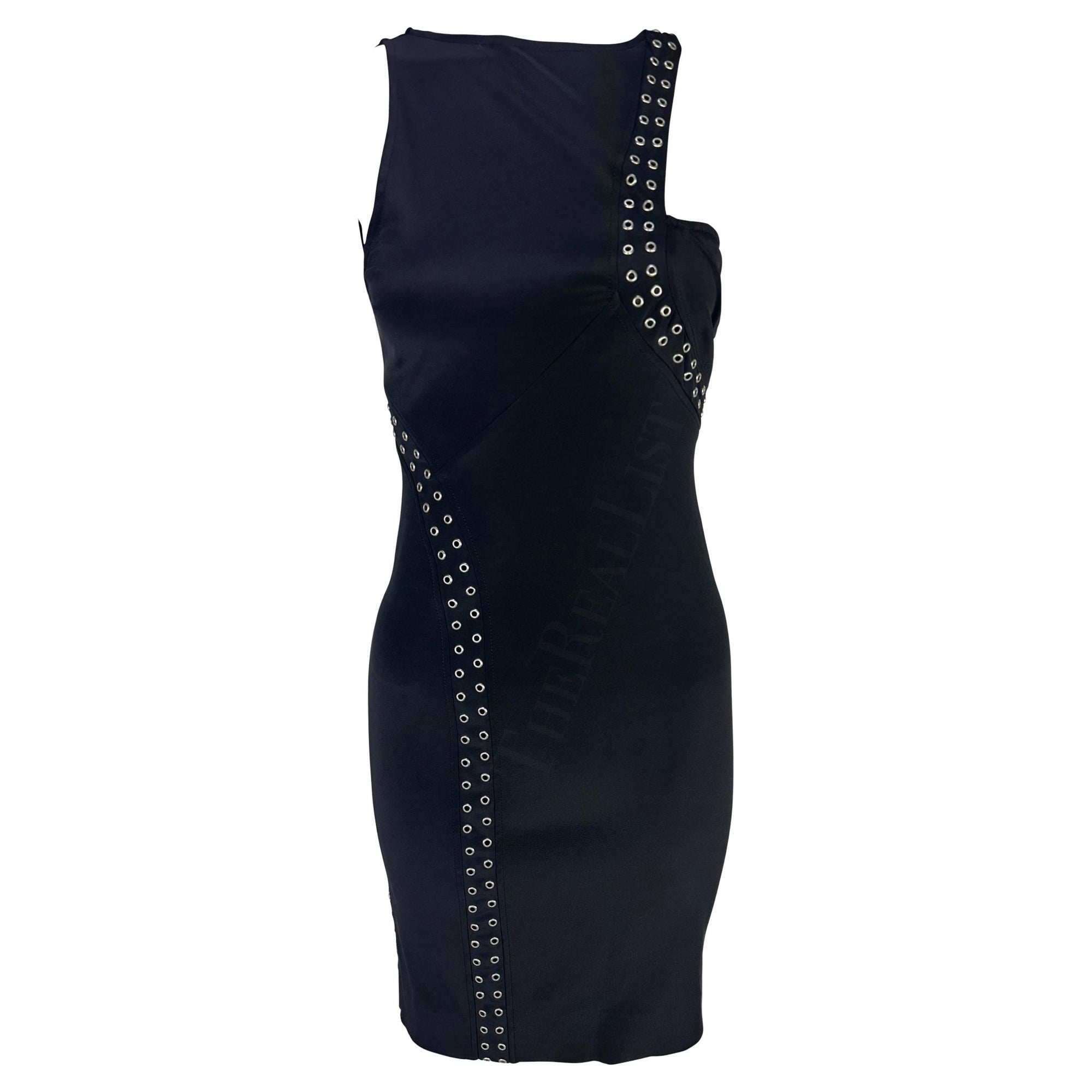 S/S 2003 Gianni Versace by Donatella Medusa Grommet Bodycon Black Cutout Dress - RealList