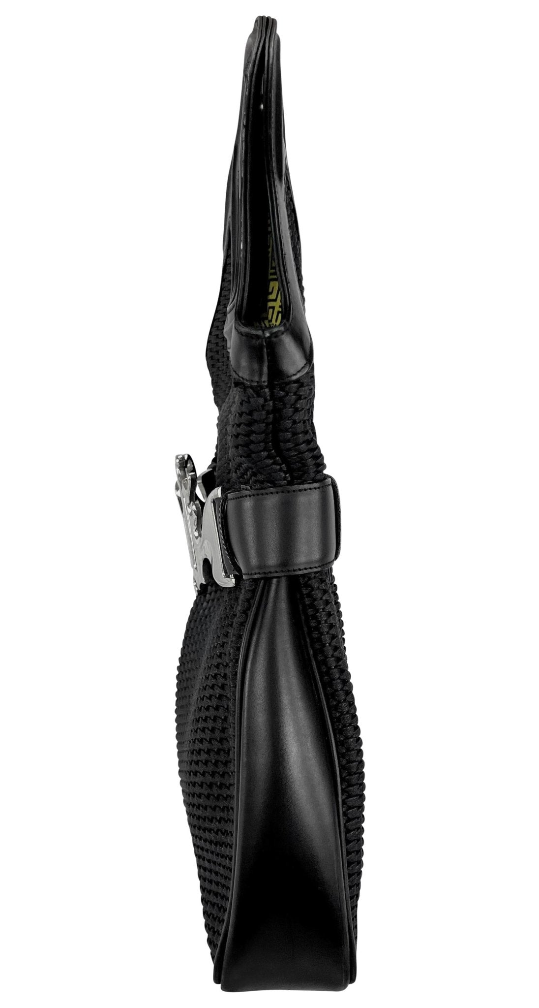 S/S 2003 Gianni Versace by Donatella Oversized Monogram Buckle Woven Black Tote - RealList