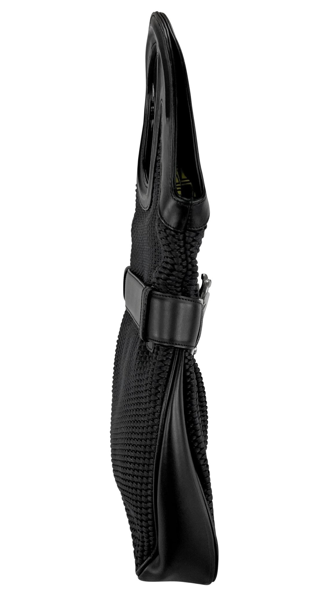 S/S 2003 Gianni Versace by Donatella Oversized Monogram Buckle Woven Black Tote - RealList