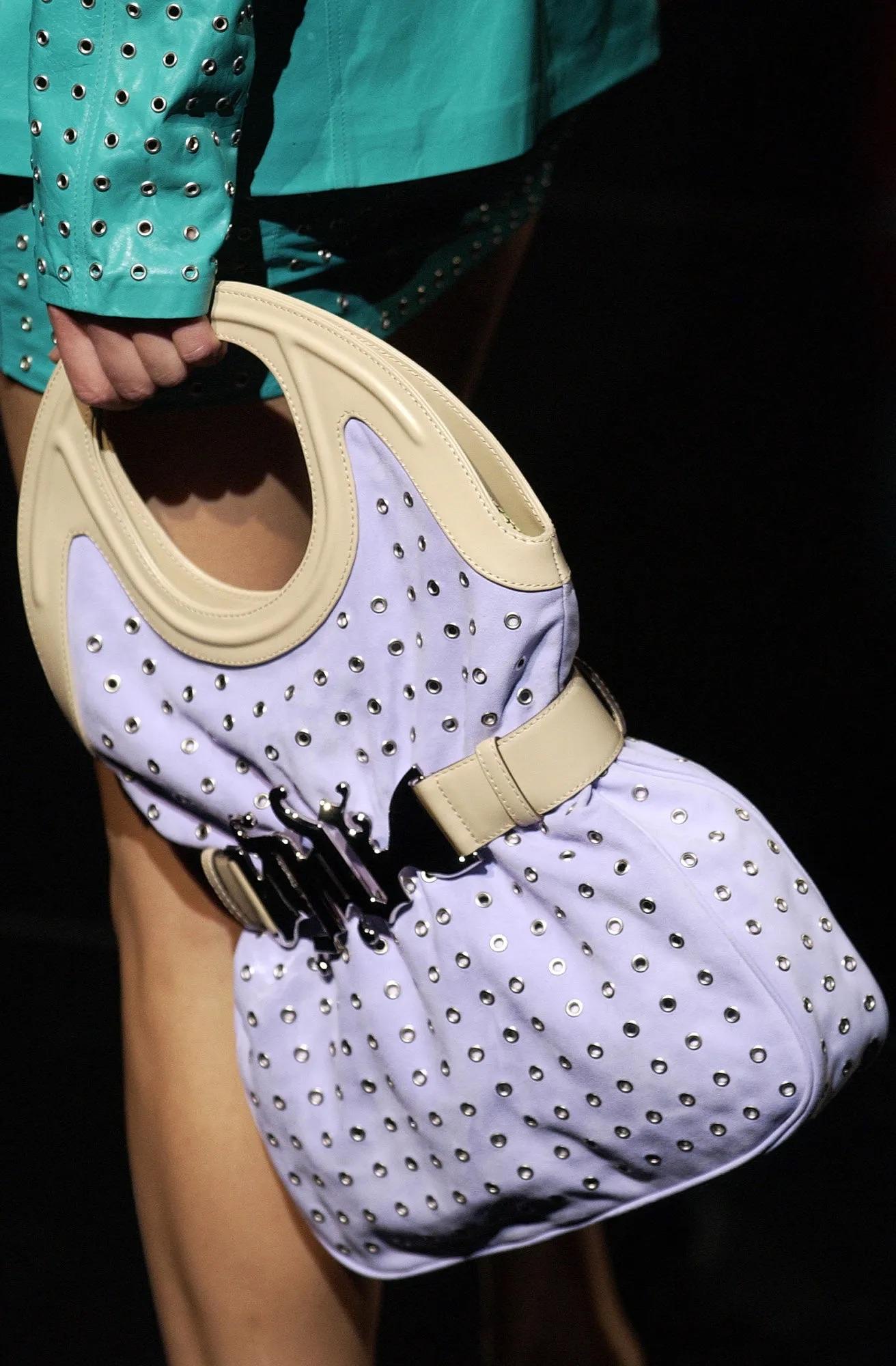 S/S 2003 Gianni Versace by Donatella Oversized Monogram Buckle Woven Black Tote - RealList